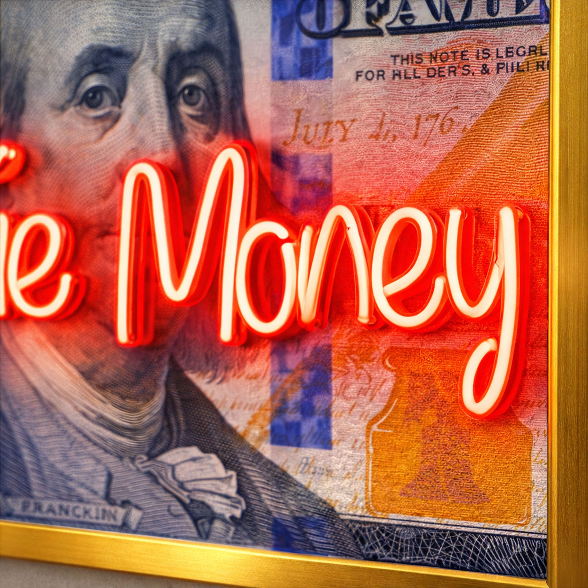 100 Dollar Bill Neon Wall Art – “Let’s Make Some Money” Motivational Decor