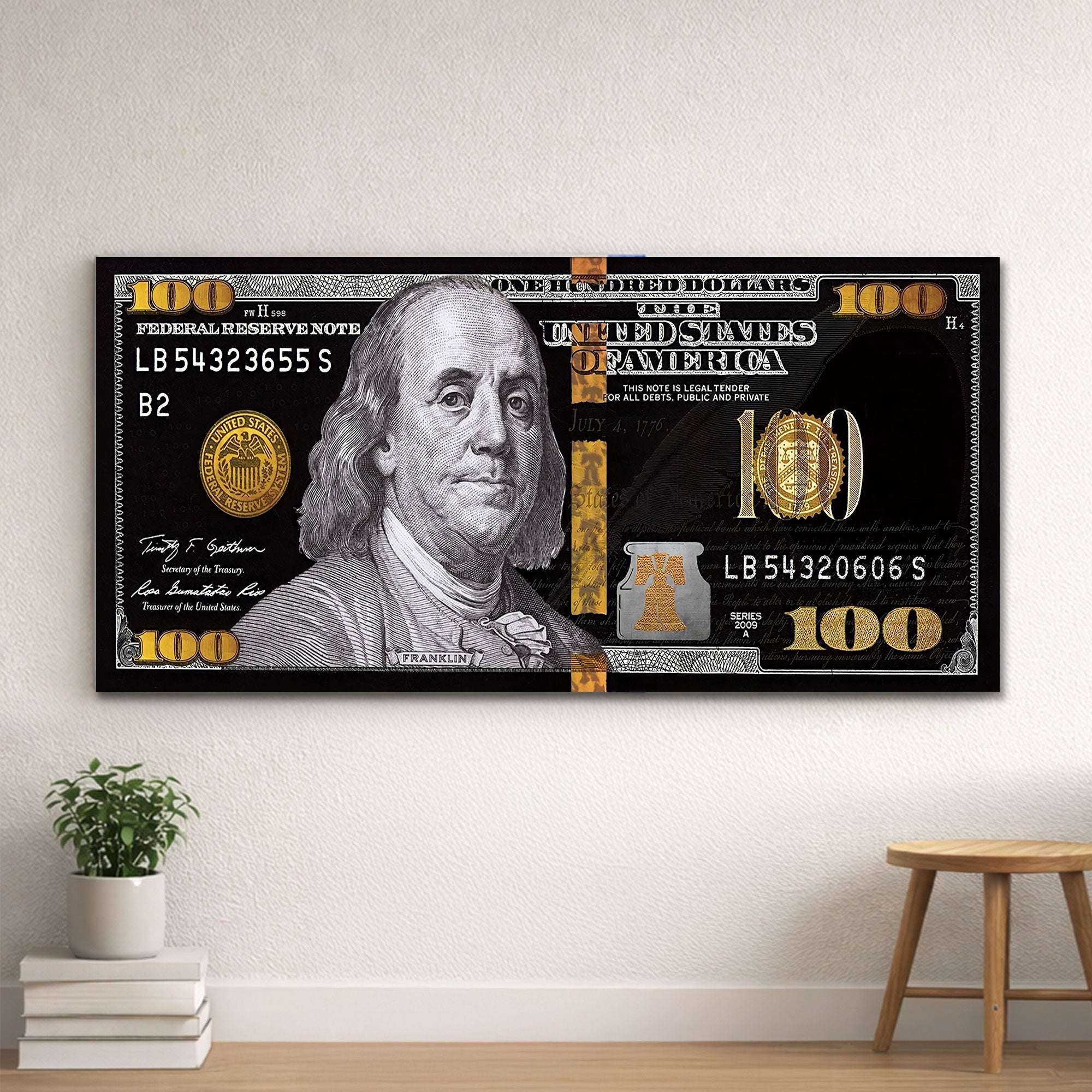 Black and Gold 100 Dollar- Money Never Sleeps Neon Light- Wall Art Decor