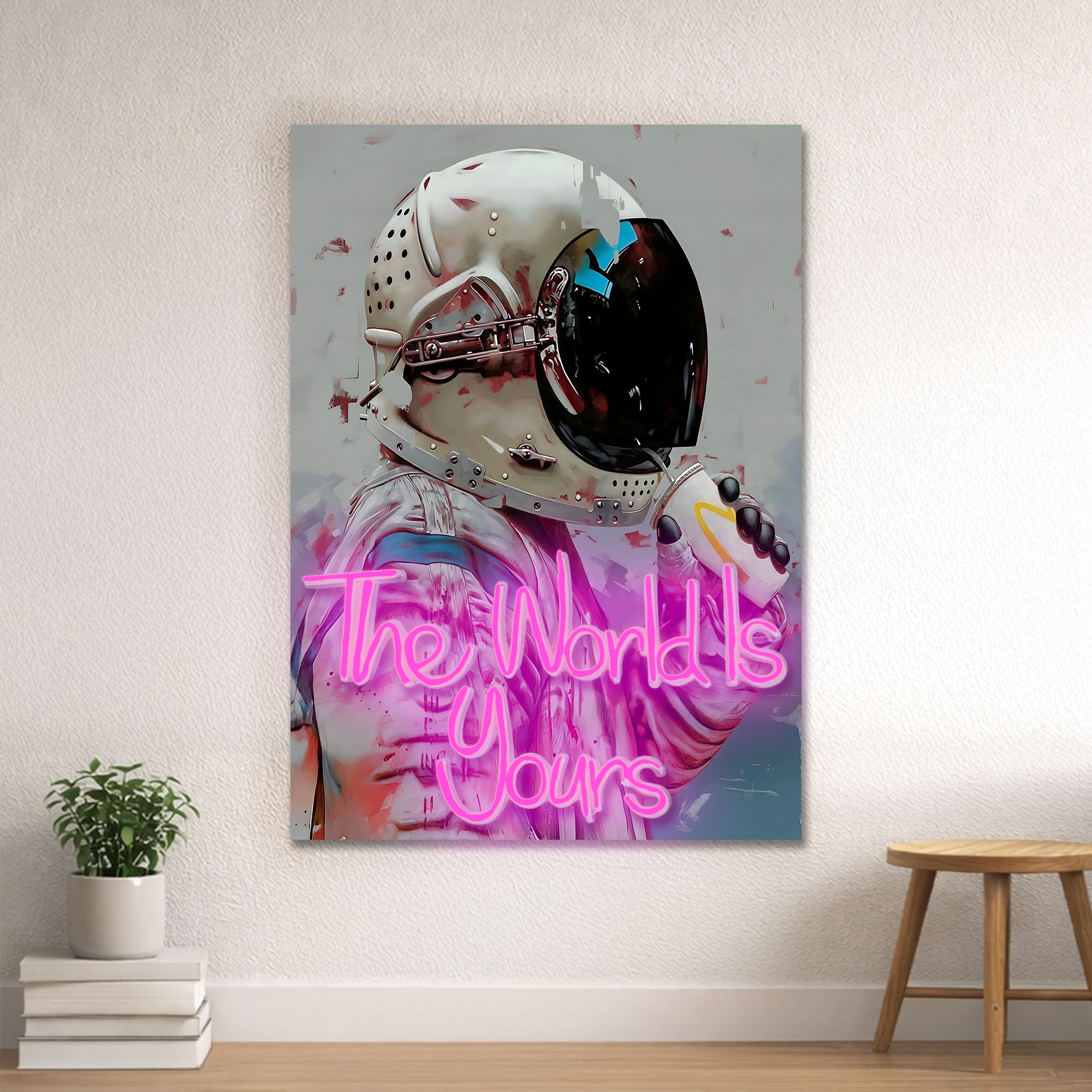 Astronaut Neon Wall Art – “The World Is Yours” Space Design