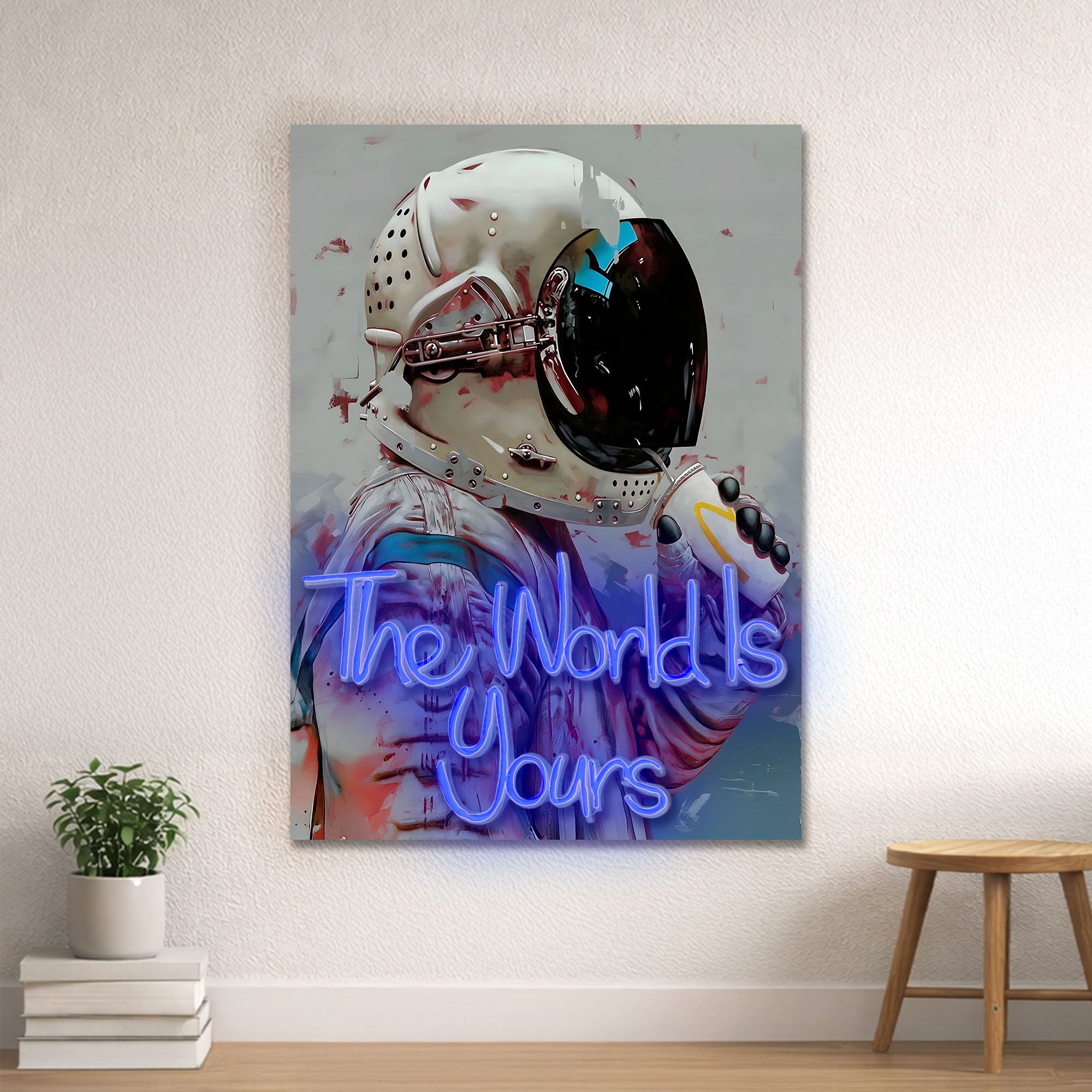 Astronaut Neon Wall Art – “The World Is Yours” Space Design