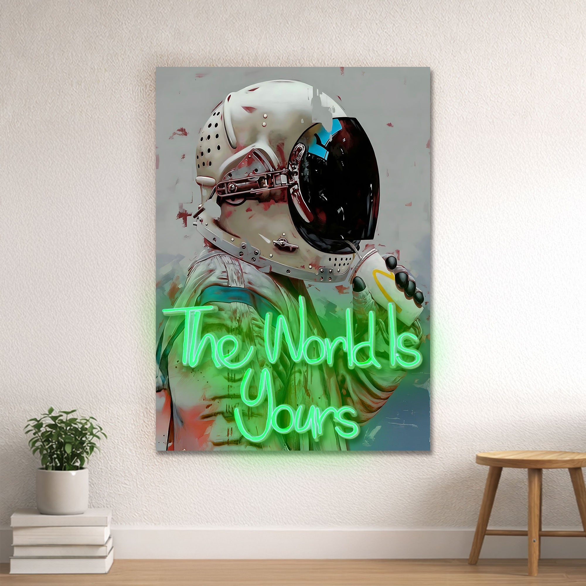 Astronaut Neon Wall Art – “The World Is Yours” Space Design