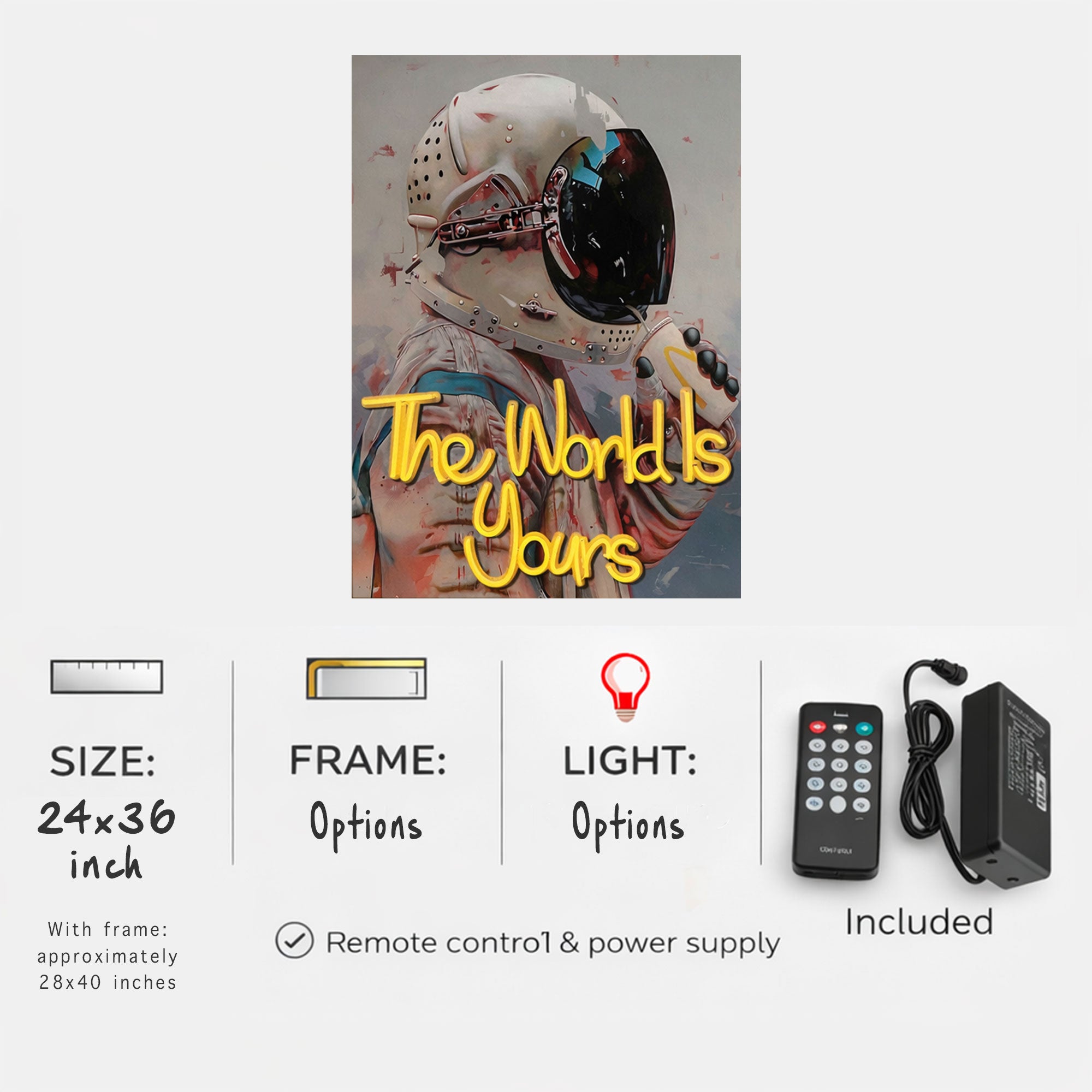 Astronaut Neon Wall Art – “The World Is Yours” Space Design