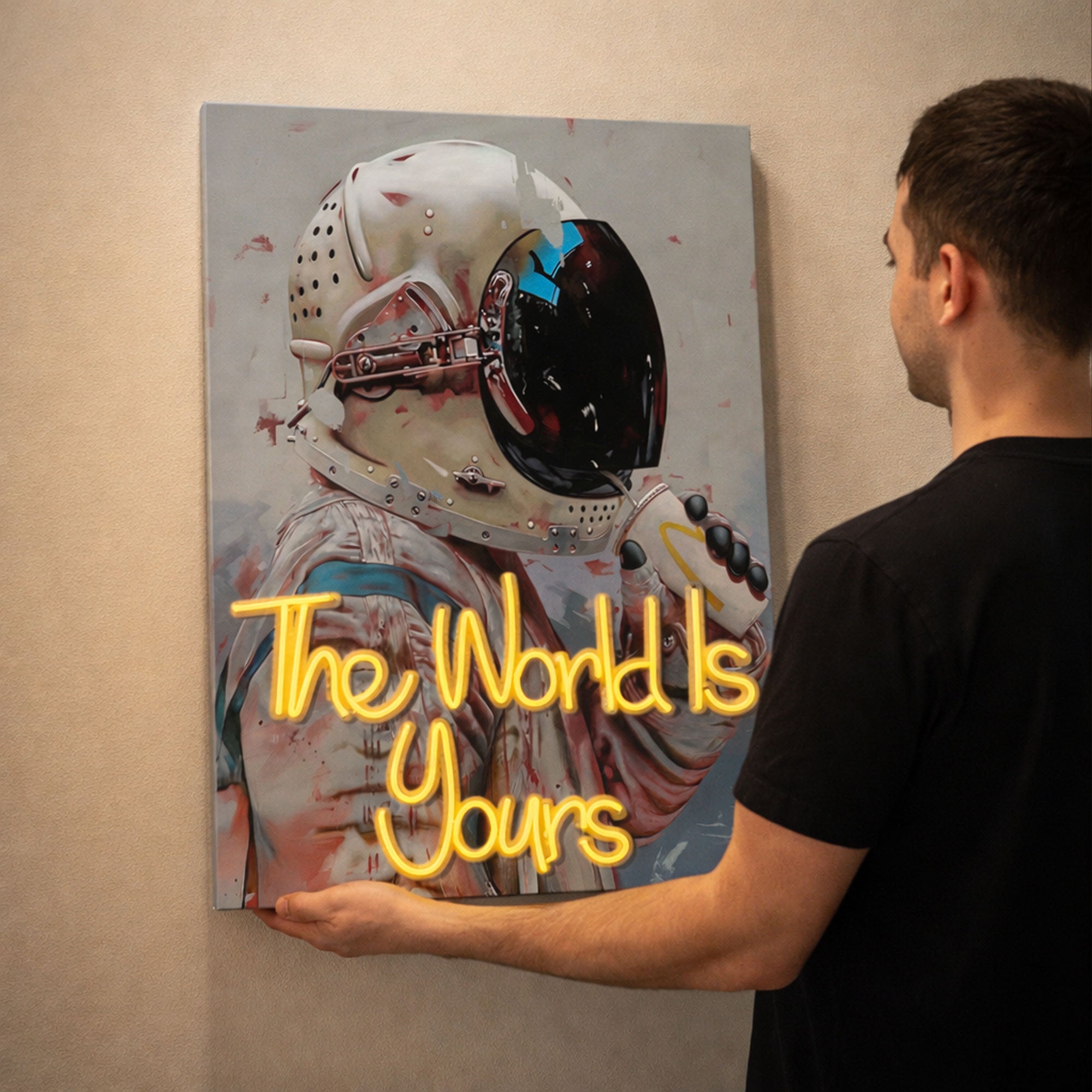 Astronaut Neon Wall Art – “The World Is Yours” Space Design