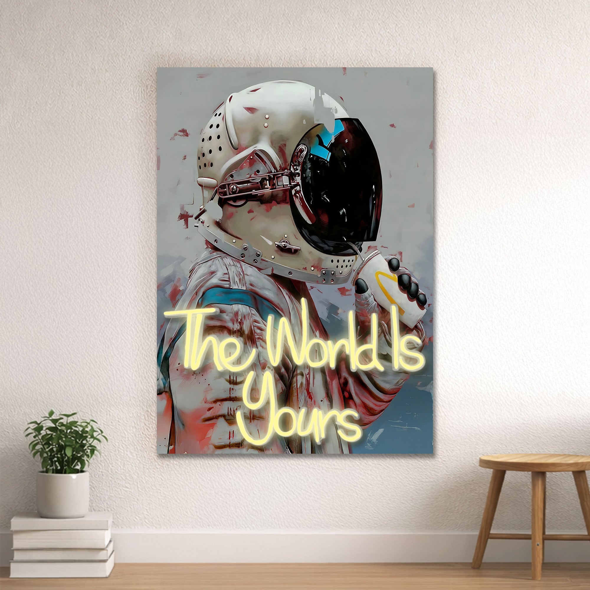 Astronaut Neon Wall Art – “The World Is Yours” Space Design