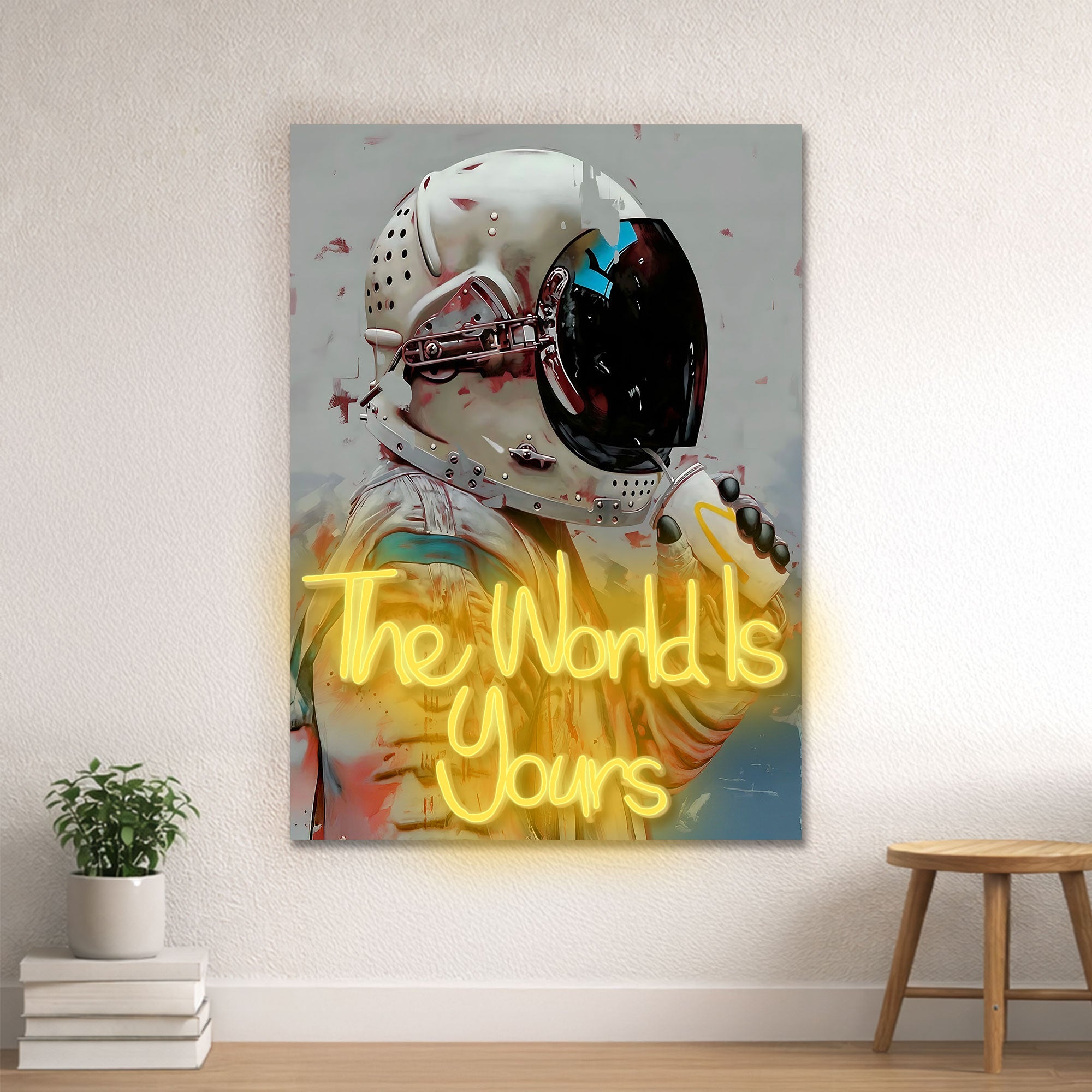Astronaut Neon Wall Art – “The World Is Yours” Space Design