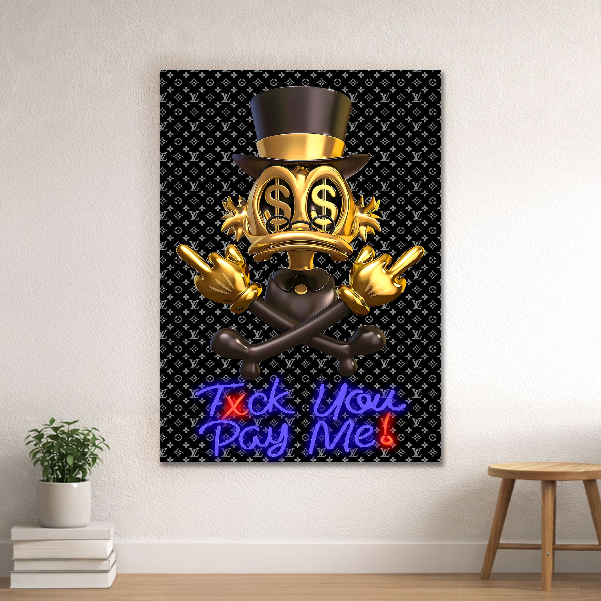 Donald Duck Scrooge – Gold Black Neon Wall Art “F* You Pay Me”