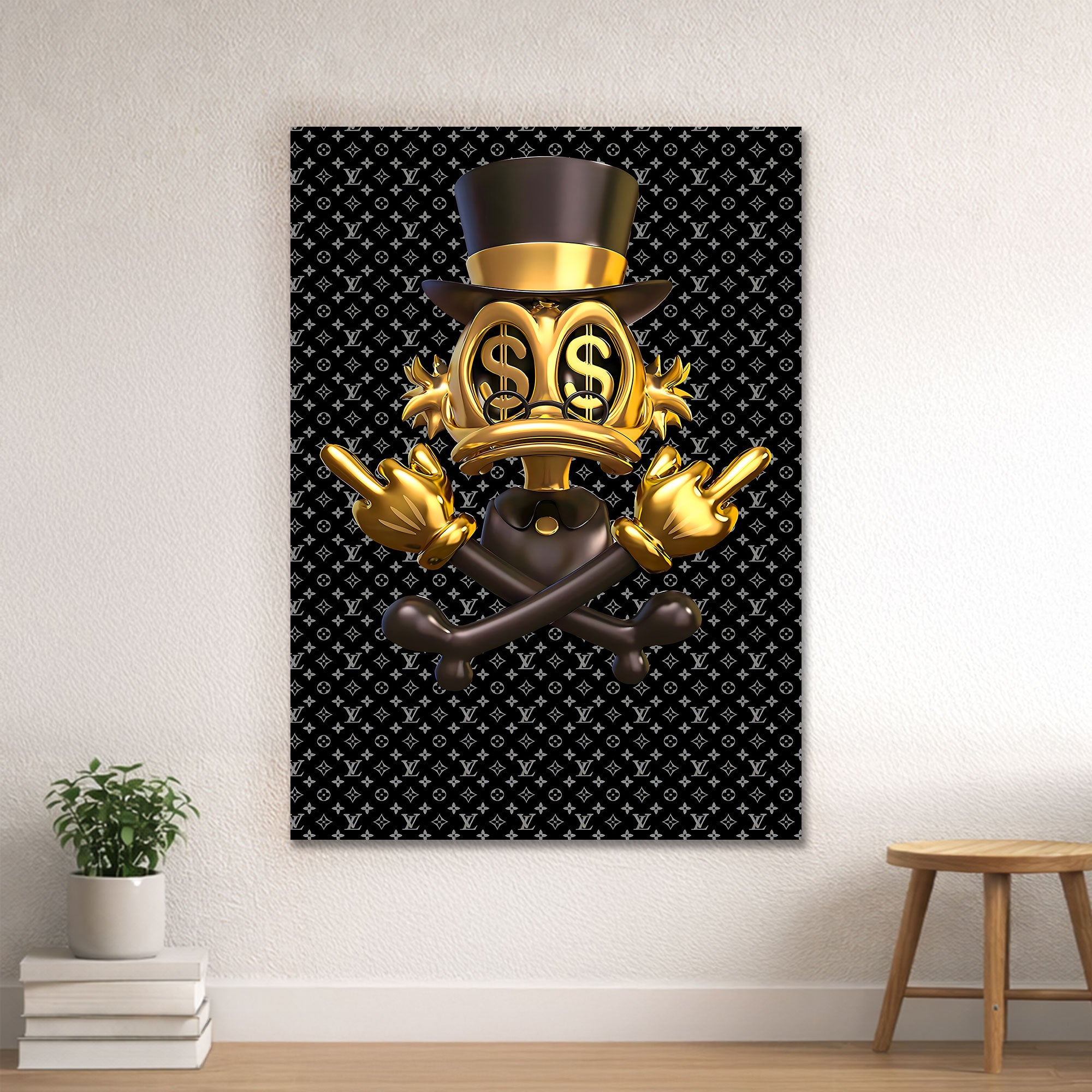 Donald Duck Scrooge – Gold Black Neon Wall Art “F* You Pay Me”