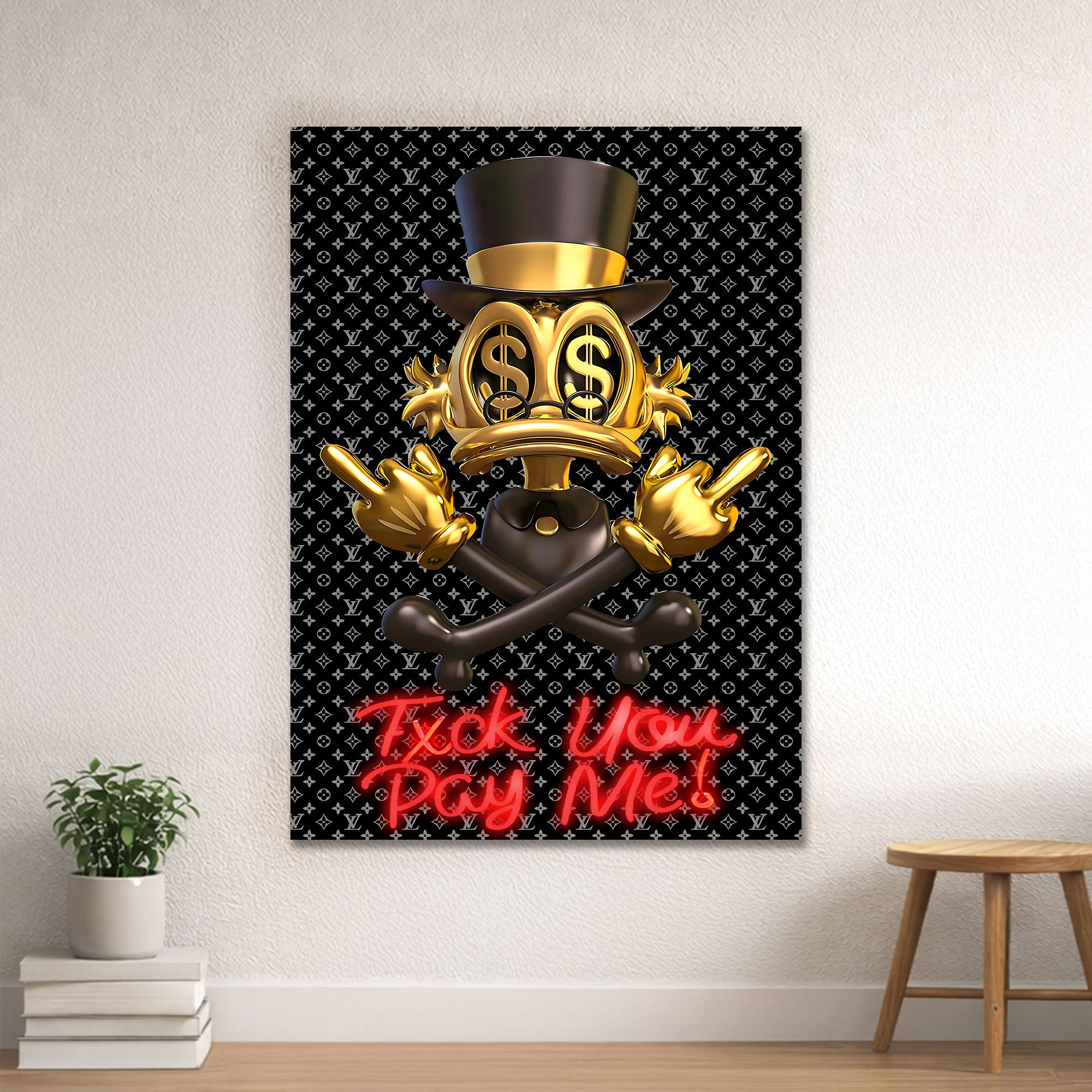 Donald Duck Scrooge – Gold Black Neon Wall Art “F* You Pay Me”