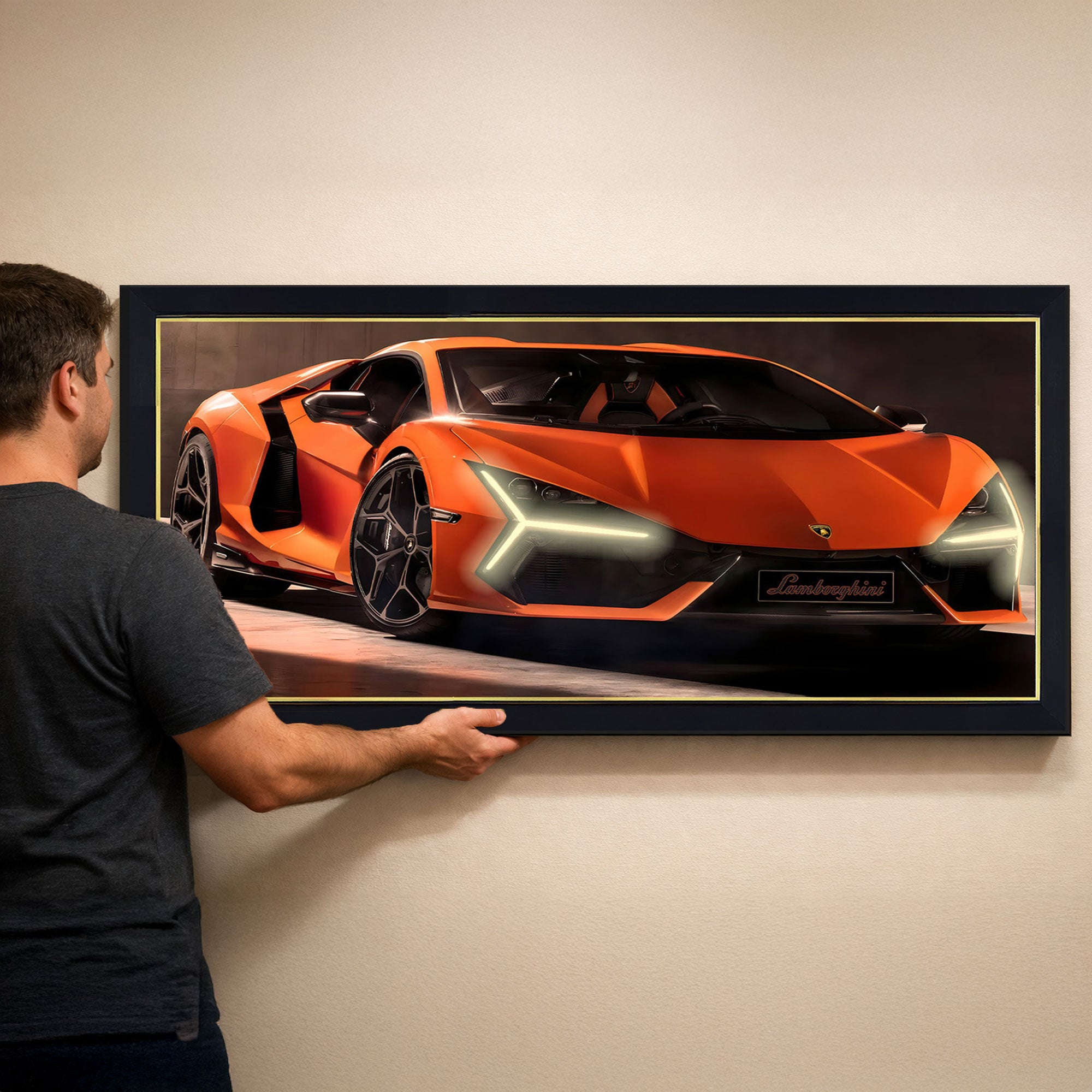 Lamborghini Sian – Orange Supercar Neon Headlights Wall Art