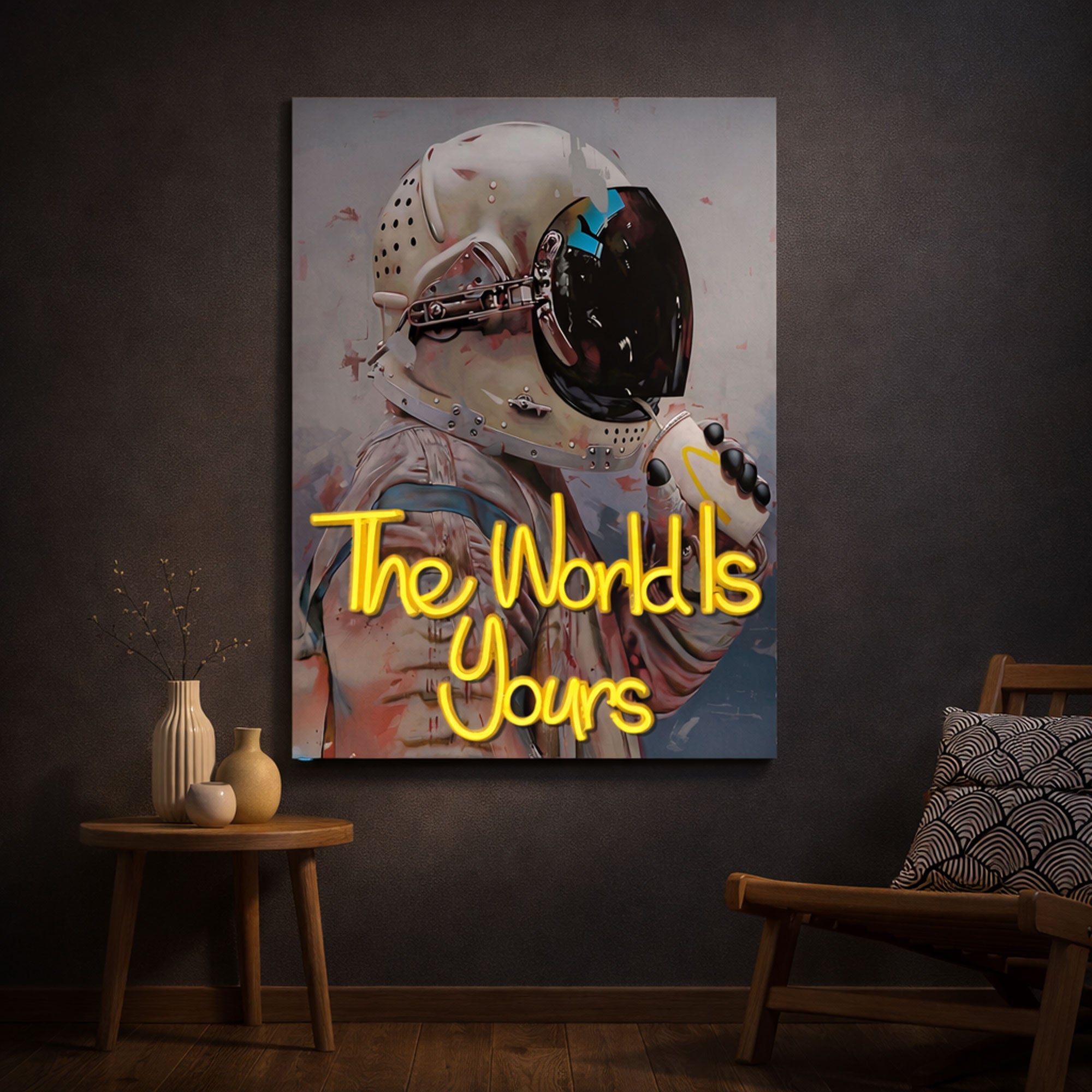 Astronaut Neon Wall Art – “The World Is Yours” Space Design