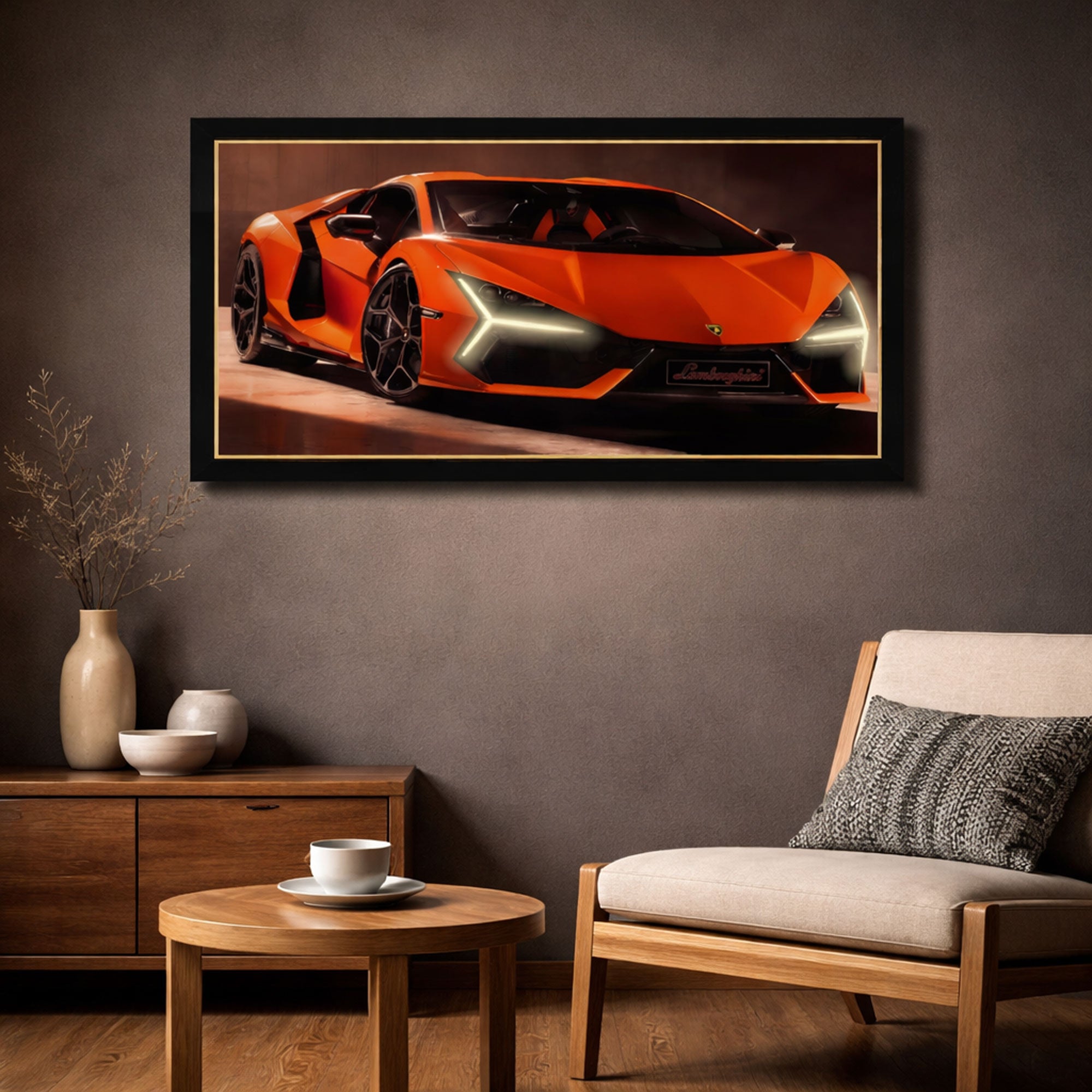 Lamborghini Sian – Orange Supercar Neon Headlights Wall Art