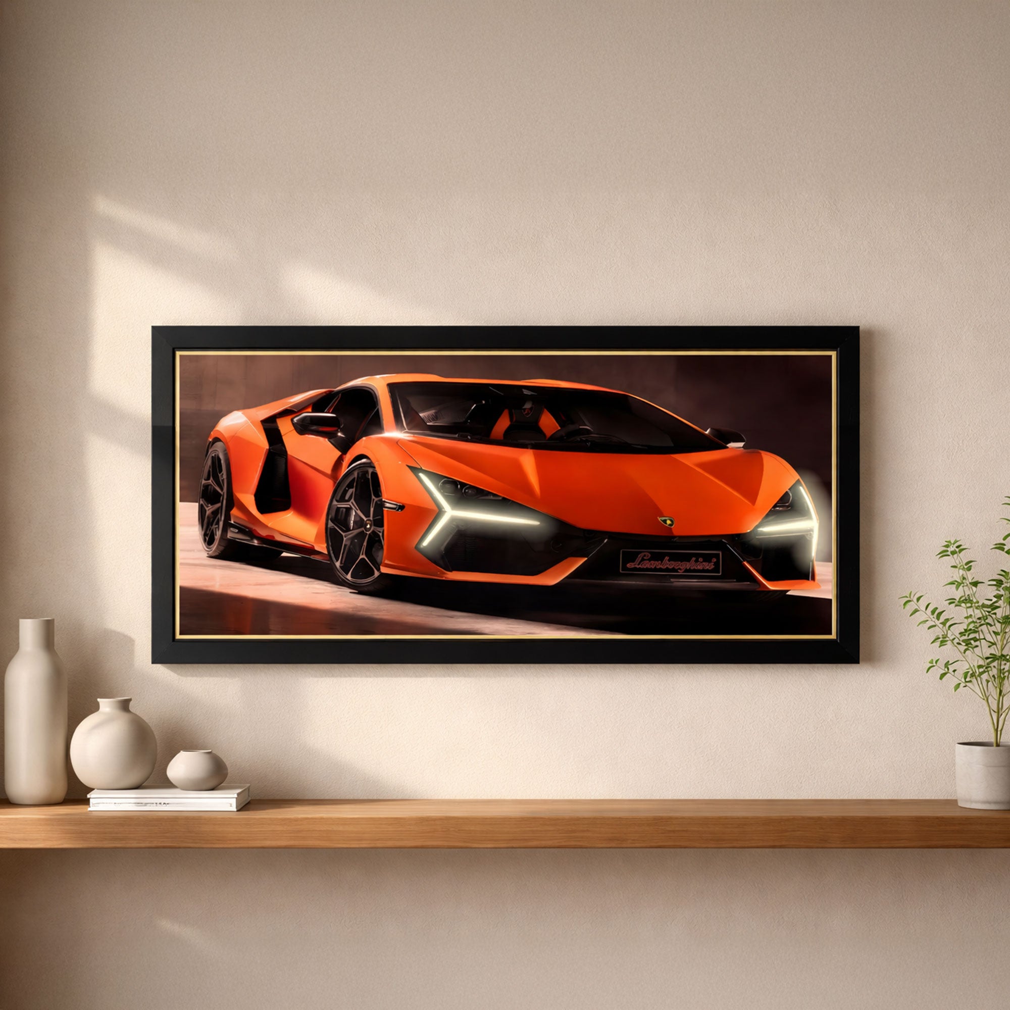 Lamborghini Sian – Orange Supercar Neon Headlights Wall Art
