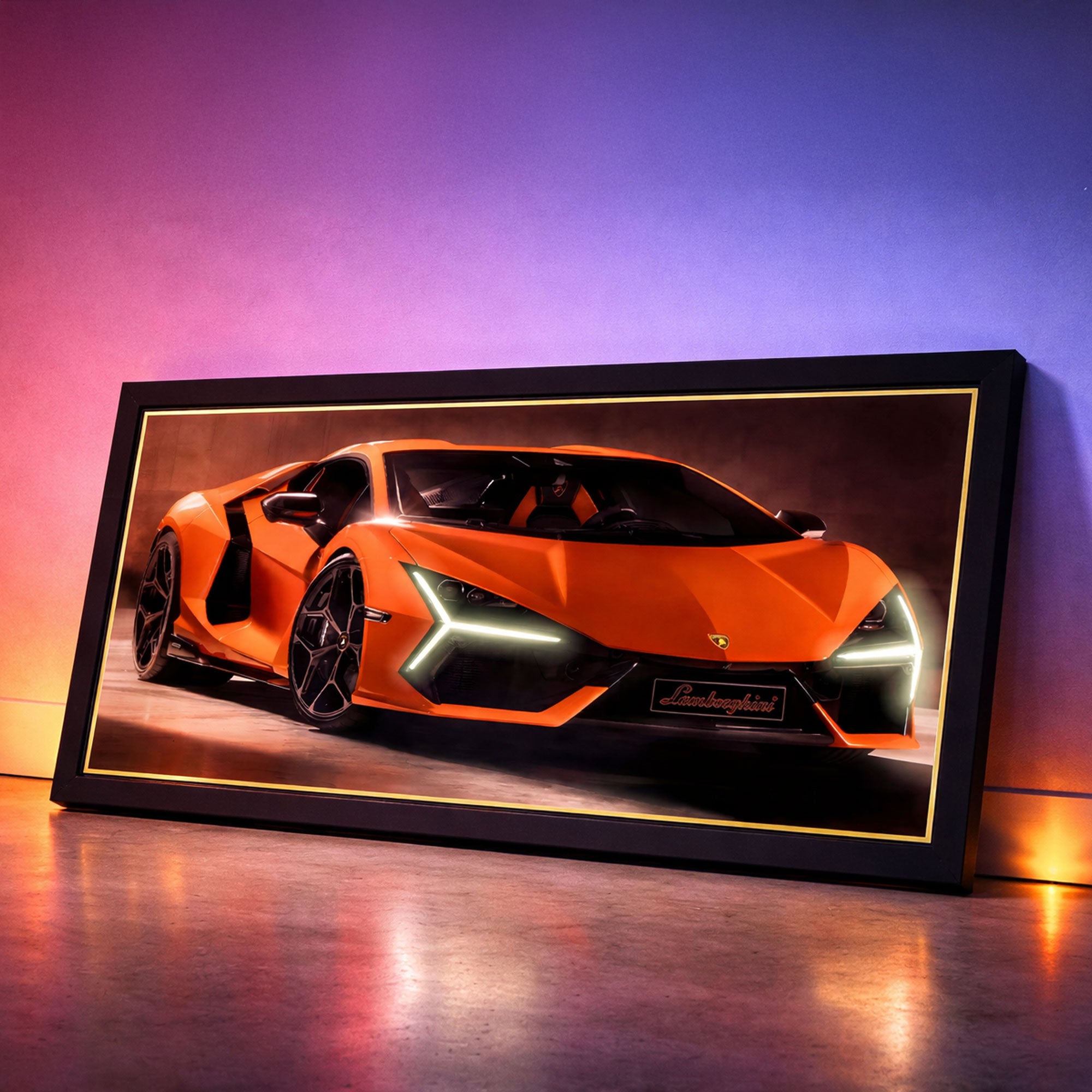 Lamborghini Sian – Orange Supercar Neon Headlights Wall Art