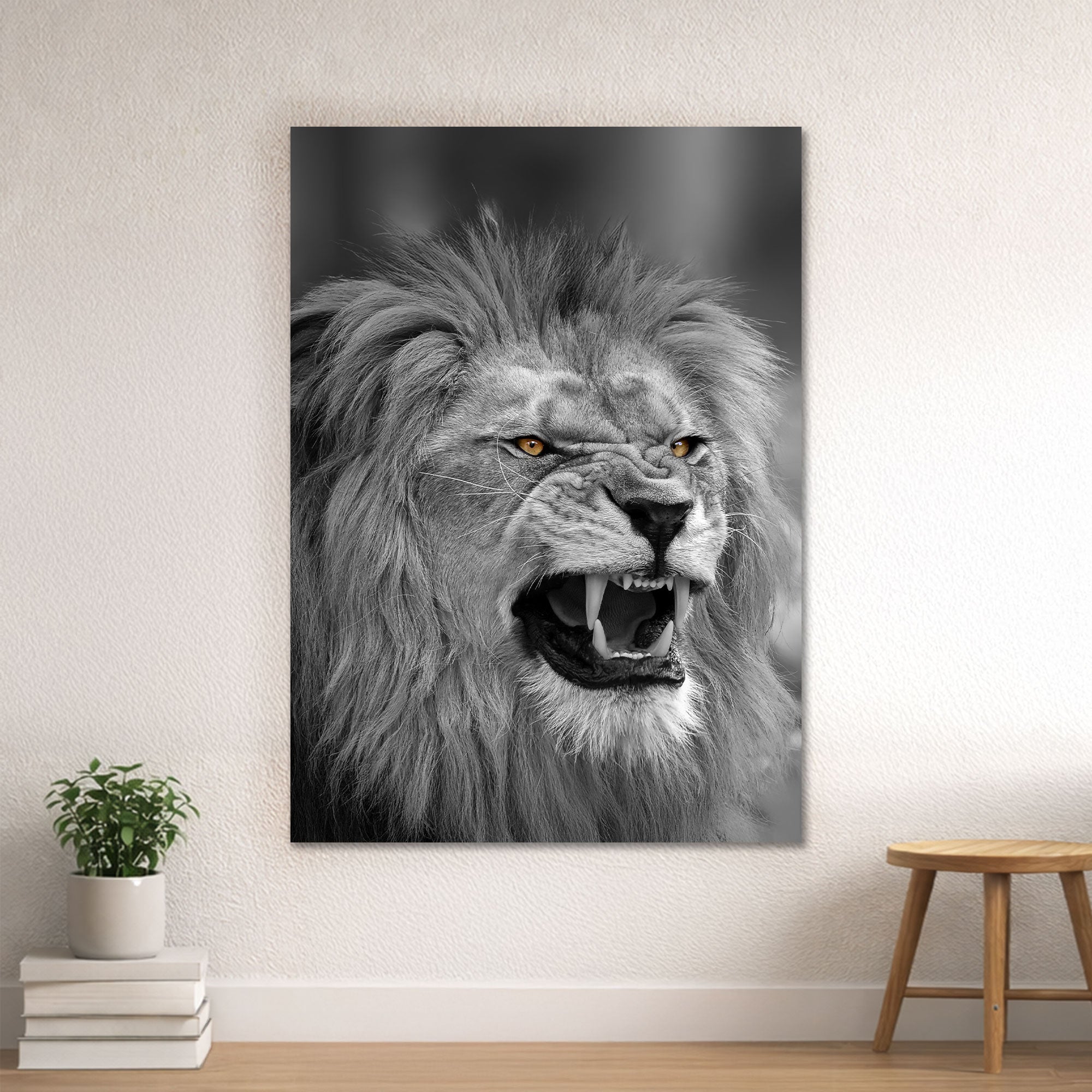 Lion Crown Neon Wall Art – Black & White Design