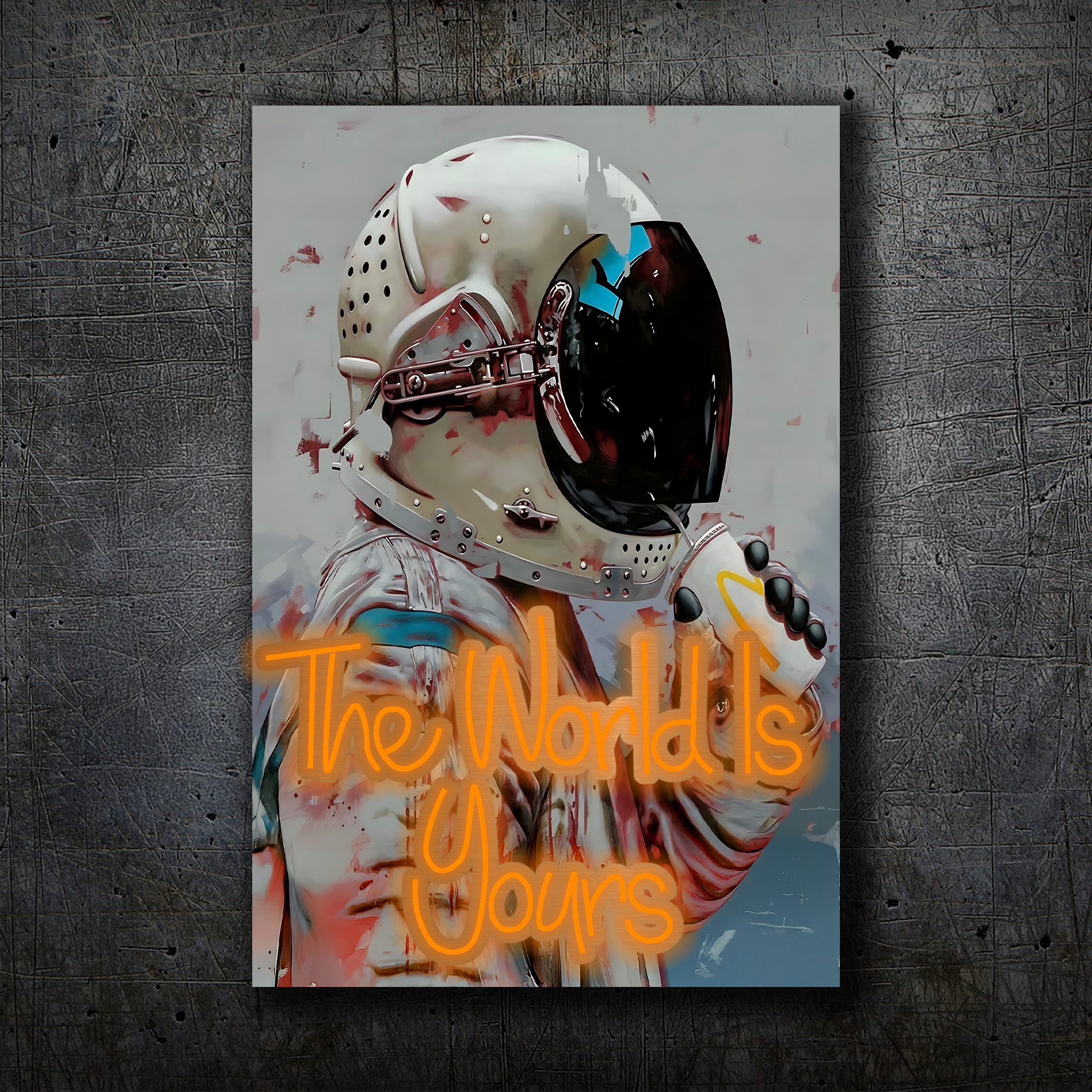 Astronaut Neon Wall Art – “The World Is Yours” Space Design