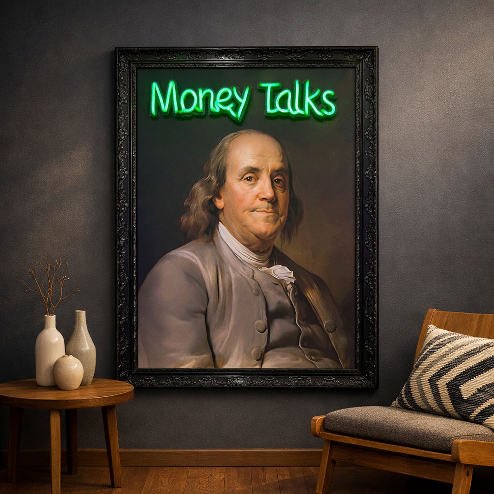 Money Talks - Benjamin Franklin Neon Wall Art Decor