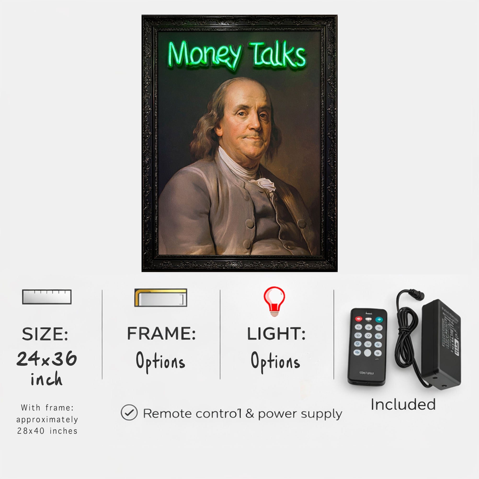 Money Talks - Benjamin Franklin Neon Wall Art Decor