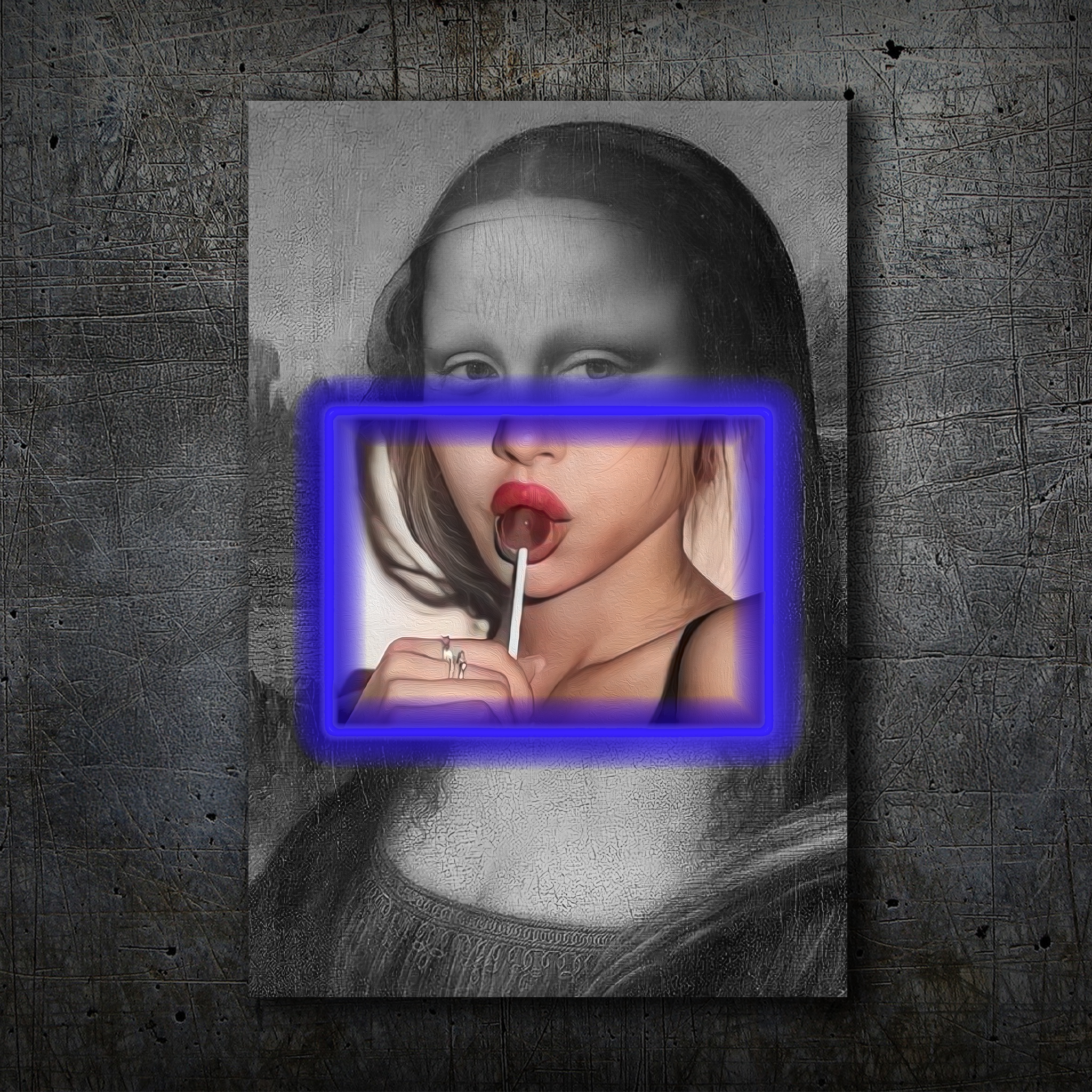 Mona Lisa Pop Art – Neon Pink Frame & Lollipop Wall Decor
