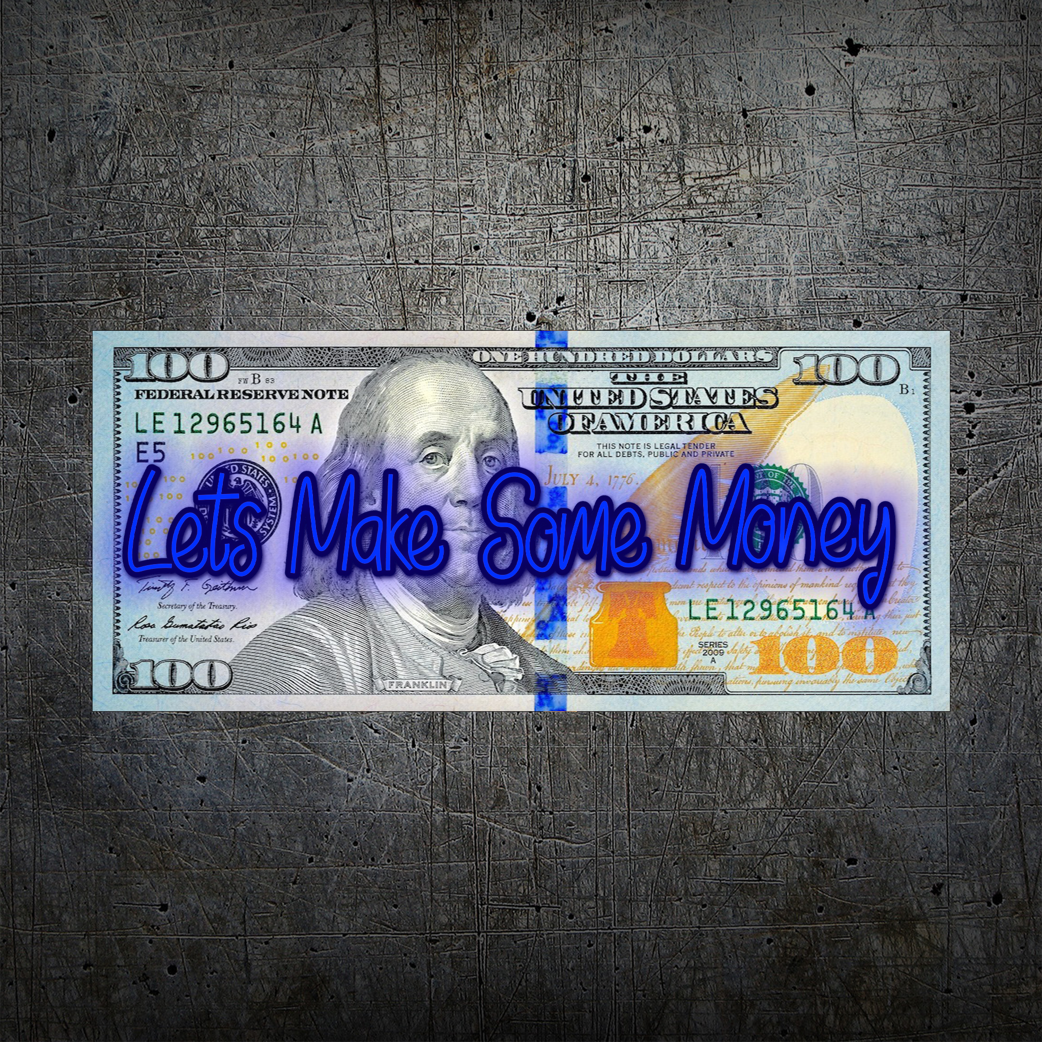 100 Dollar Bill Neon Wall Art – “Let’s Make Some Money” Motivational Decor