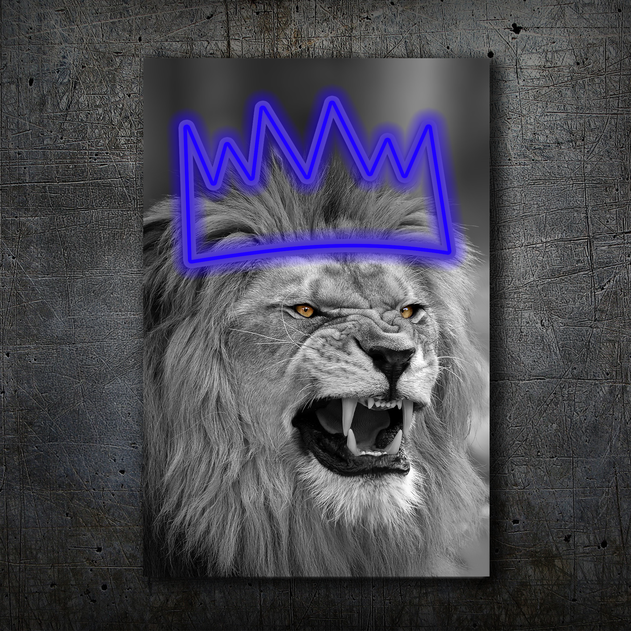 Lion Crown Neon Wall Art – Black & White Design