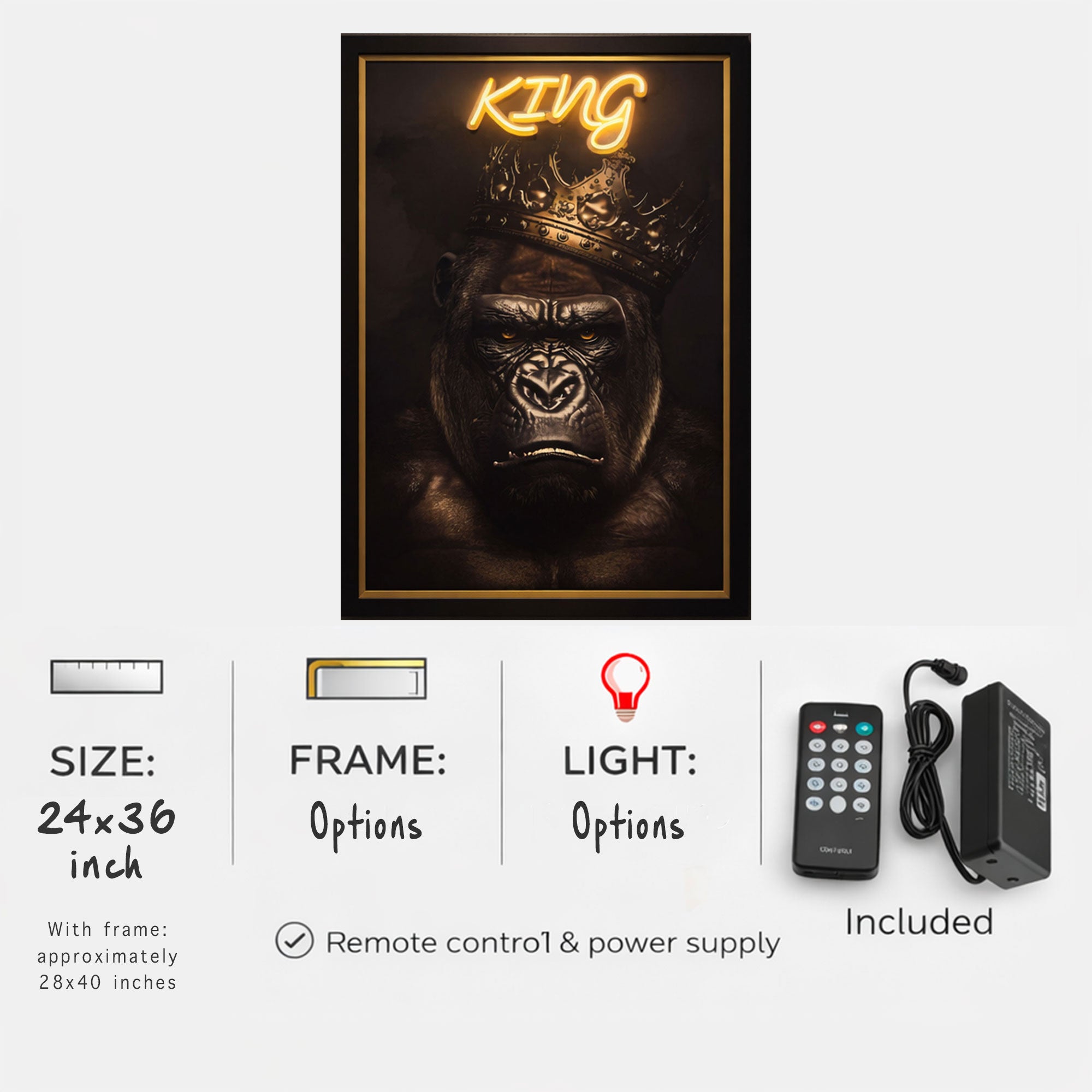 Gorilla Portrait – KING Neon Wall Art