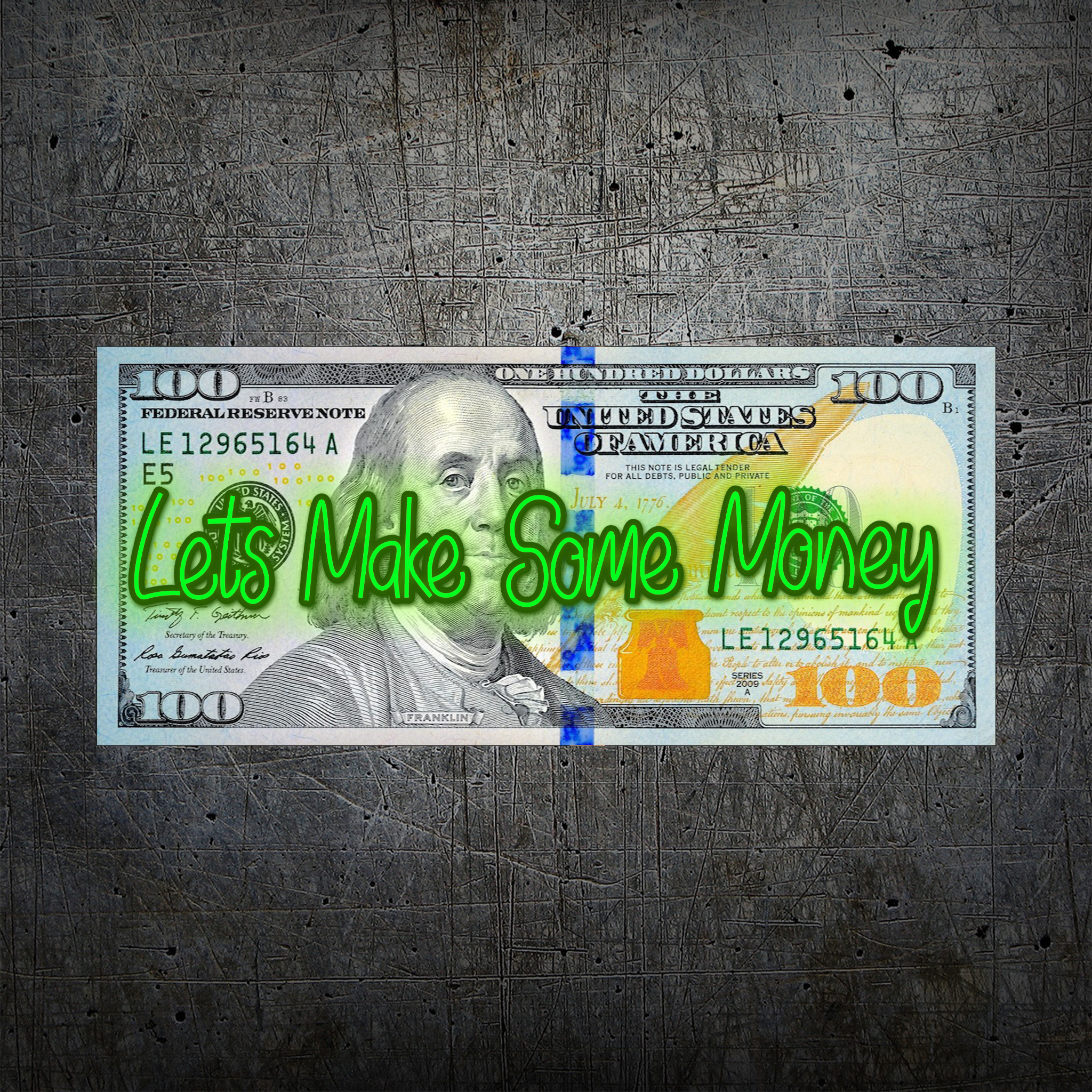 100 Dollar Bill Neon Wall Art – “Let’s Make Some Money” Motivational Decor