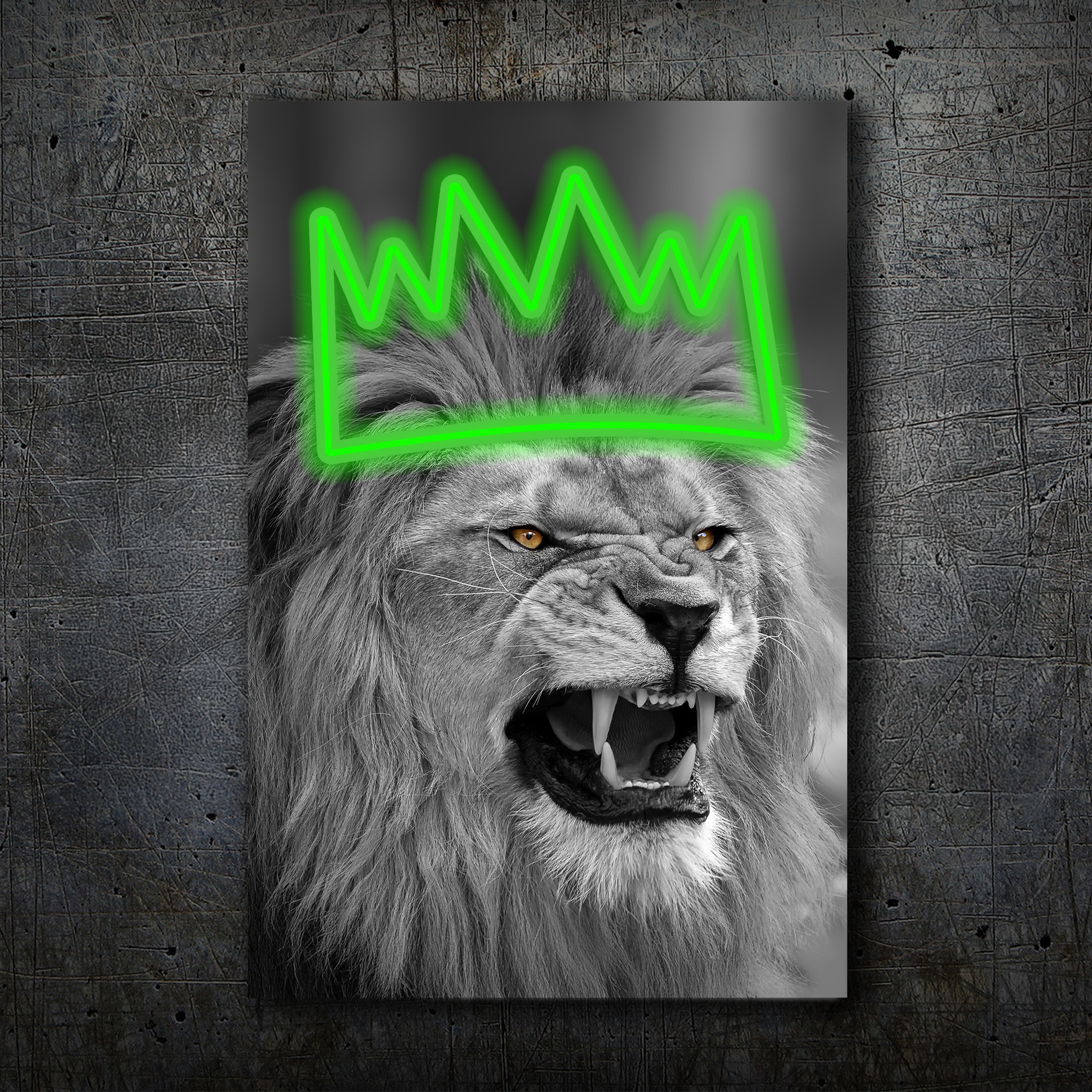 Lion Crown Neon Wall Art – Black & White Design