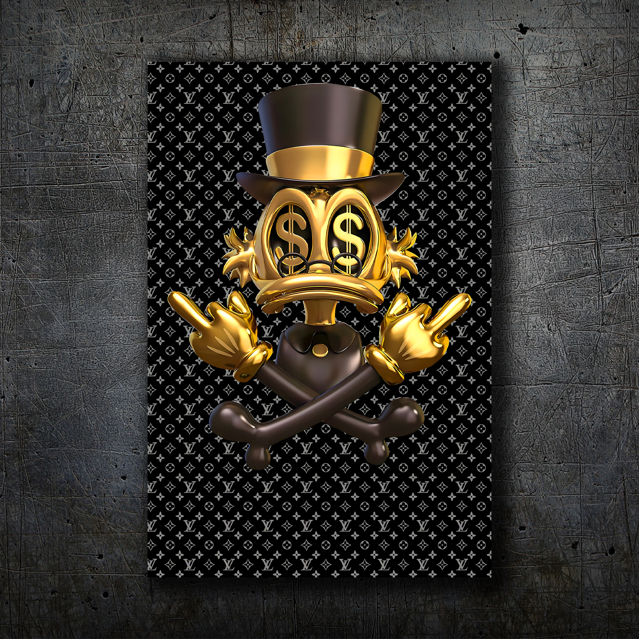 Donald Duck Scrooge – Gold Black Neon Wall Art “F* You Pay Me”