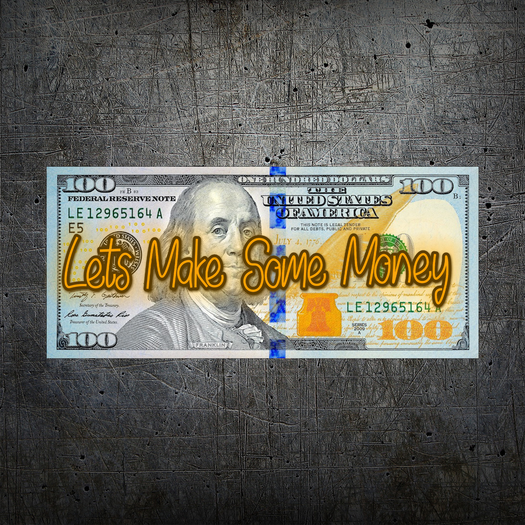 100 Dollar Bill Neon Wall Art – “Let’s Make Some Money” Motivational Decor