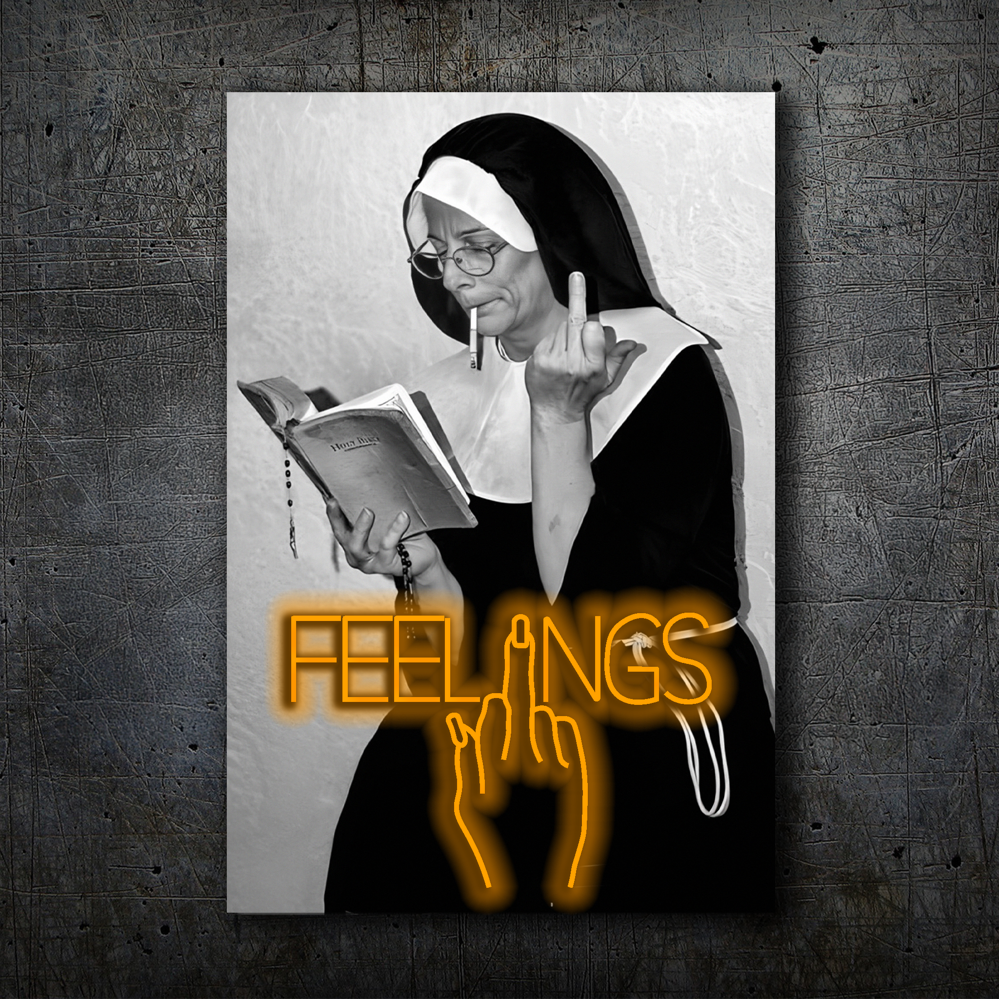 FEELINGS Neon Wall Art – Retro Black & White Design