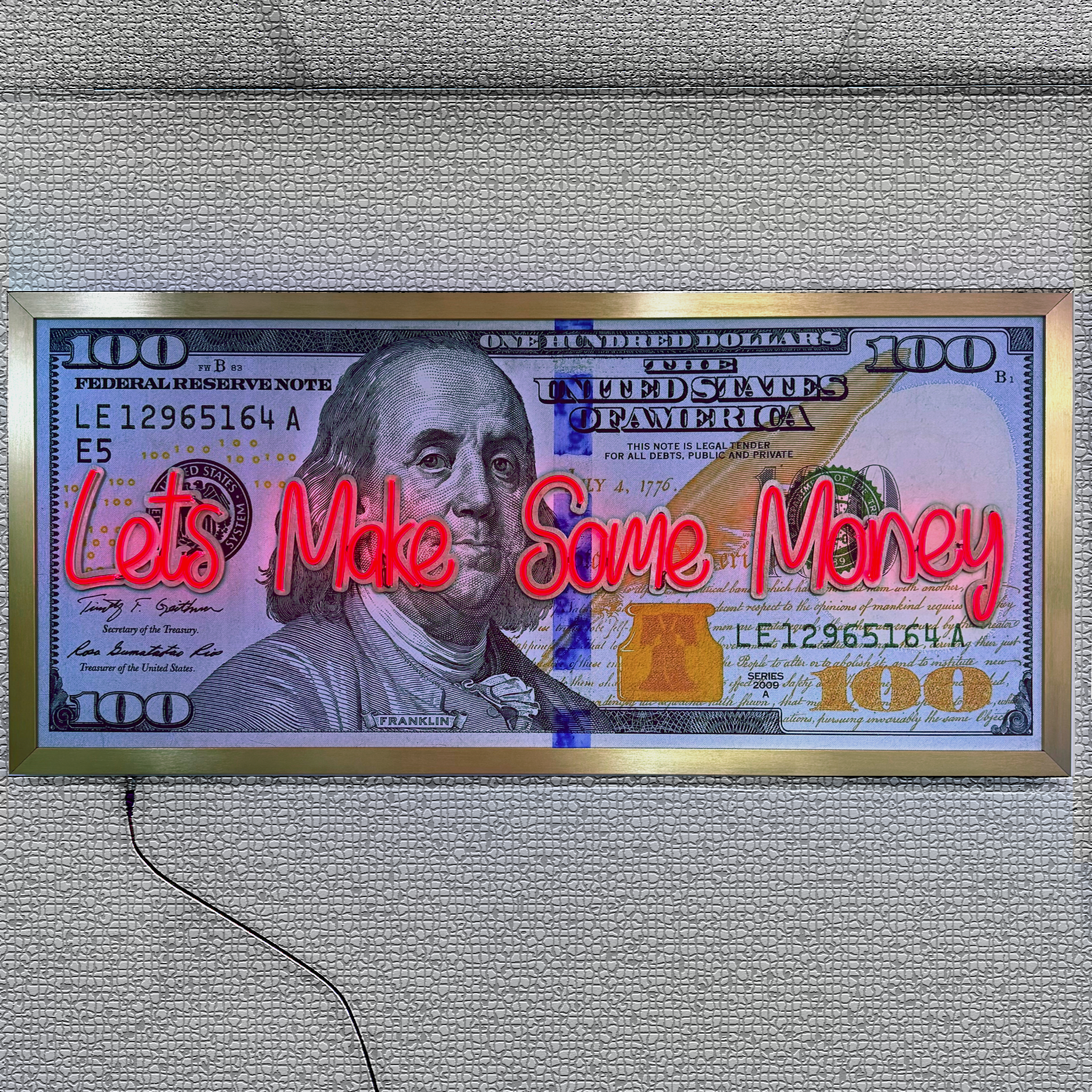 100 Dollar Bill Neon Wall Art – “Let’s Make Some Money” Motivational Decor