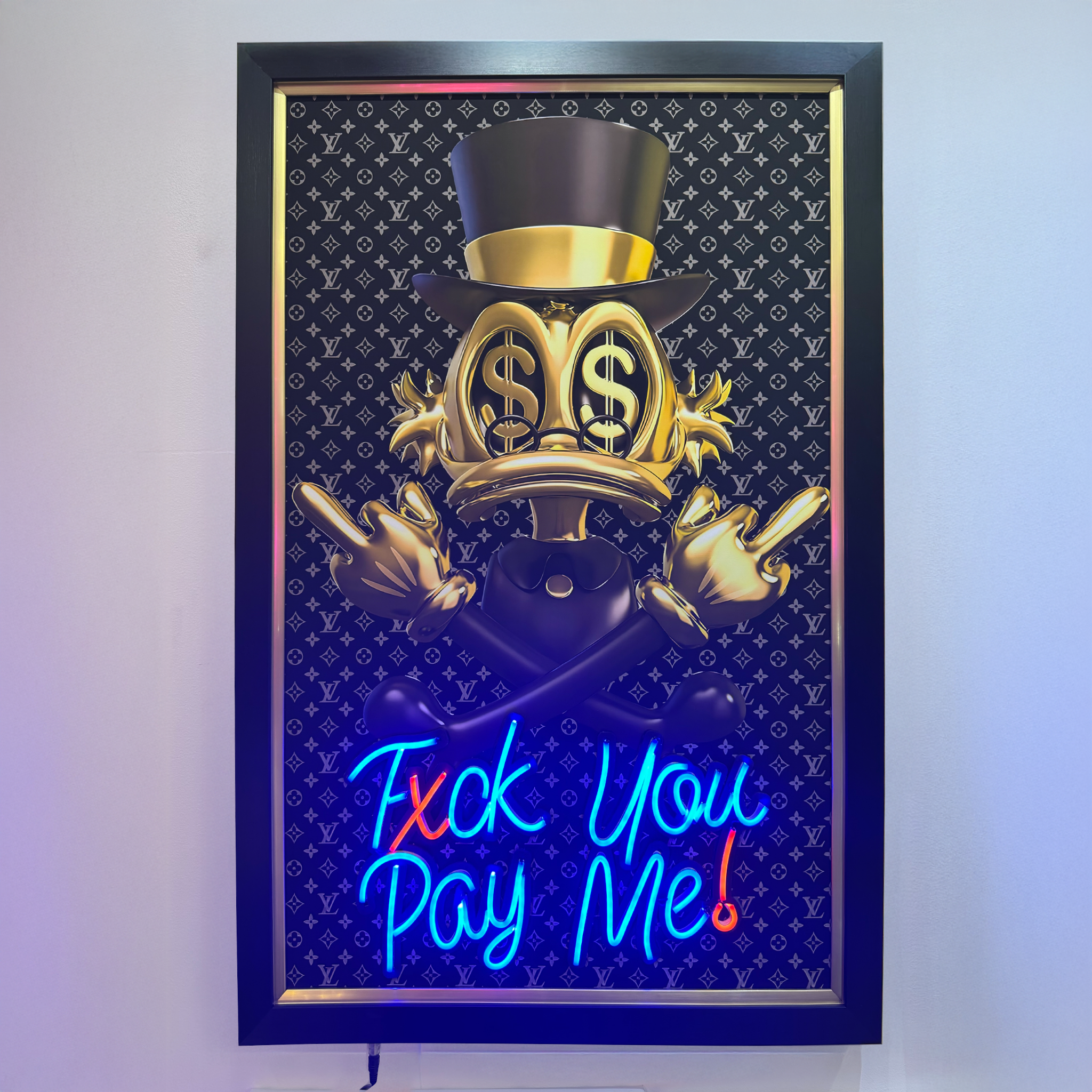 Donald Duck Scrooge – Gold Black Neon Wall Art “F* You Pay Me”