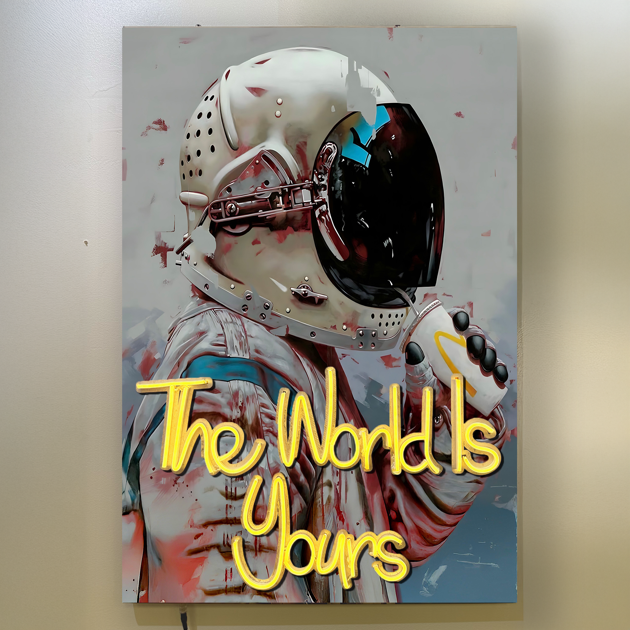 Astronaut Neon Wall Art – “The World Is Yours” Space Design