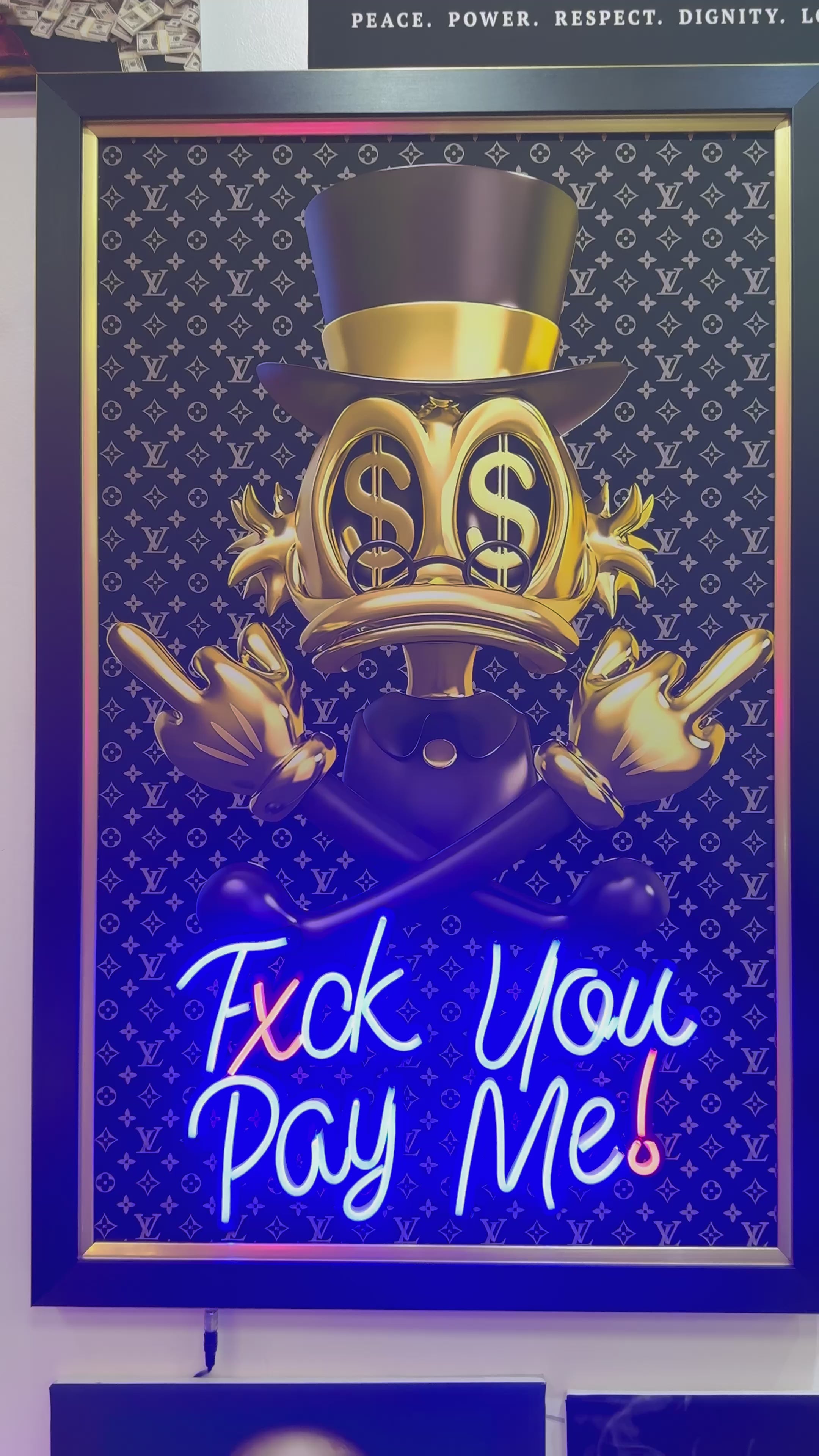 Donald Duck Scrooge – Gold Black Neon Wall Art “F* You Pay Me”