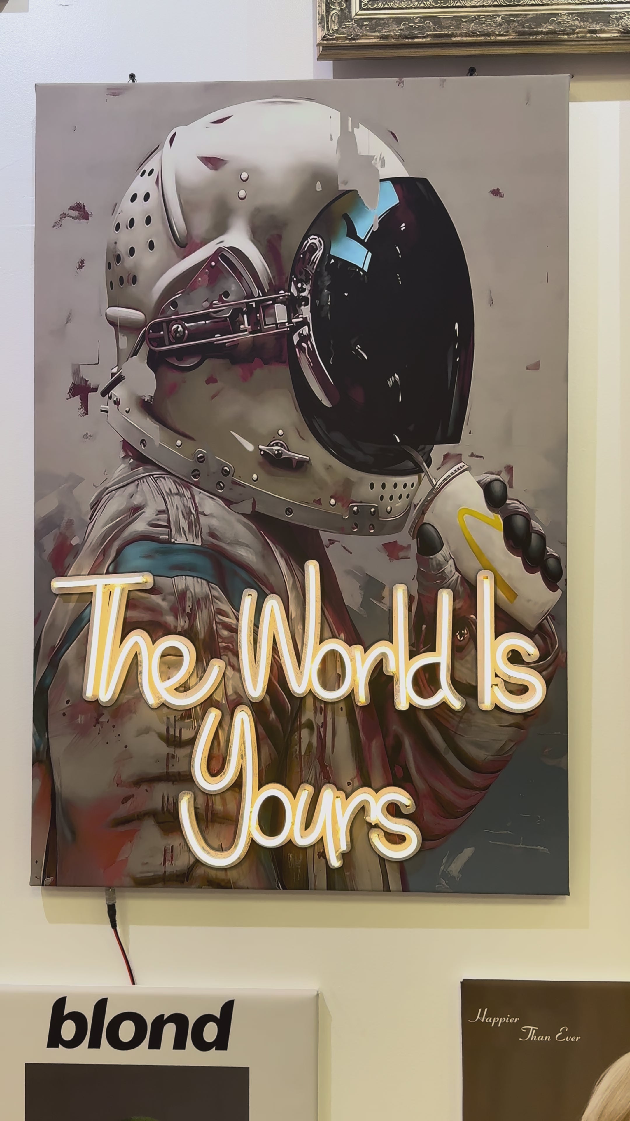 Astronaut Neon Wall Art – “The World Is Yours” Space Design