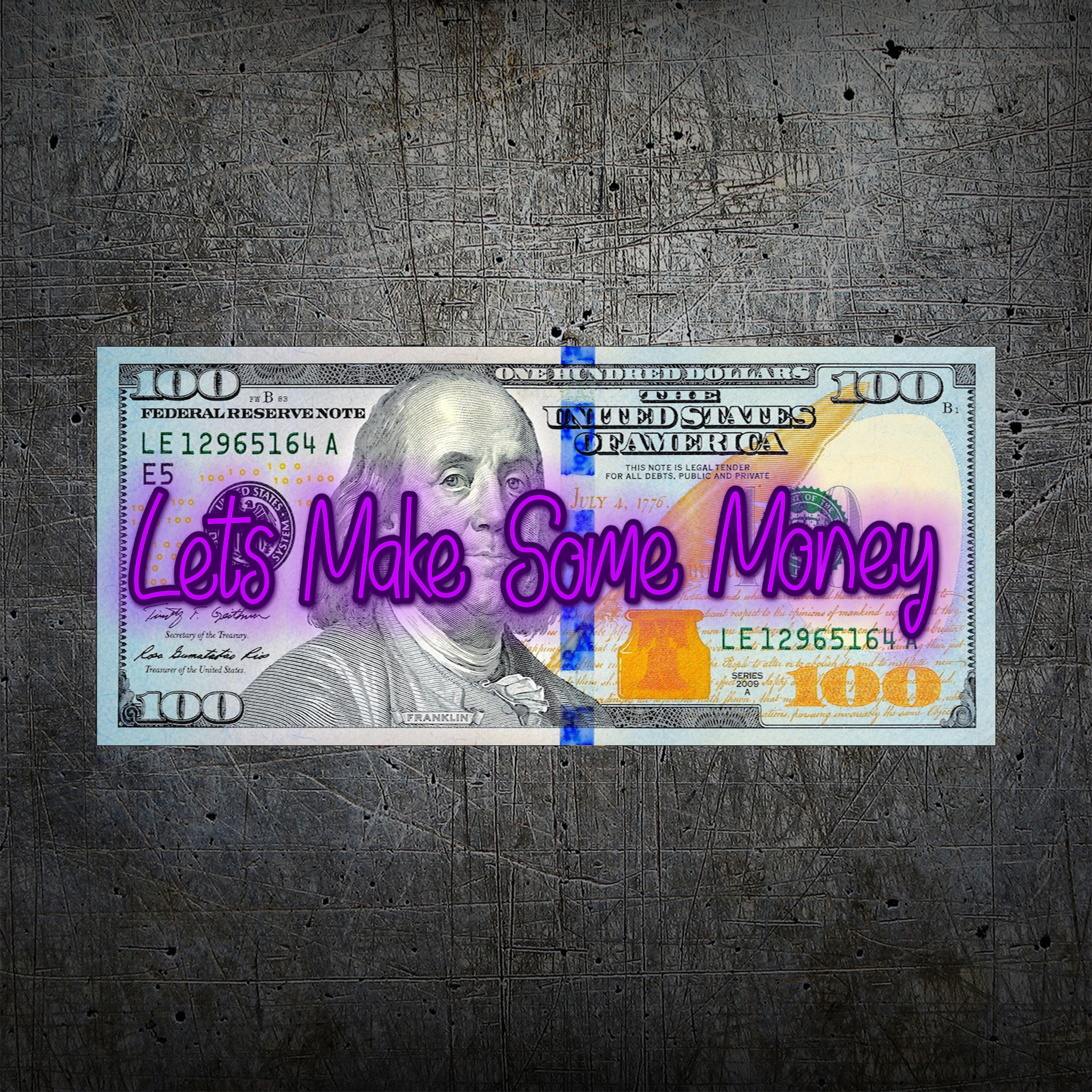 100 Dollar Bill Neon Wall Art – “Let’s Make Some Money” Motivational Decor