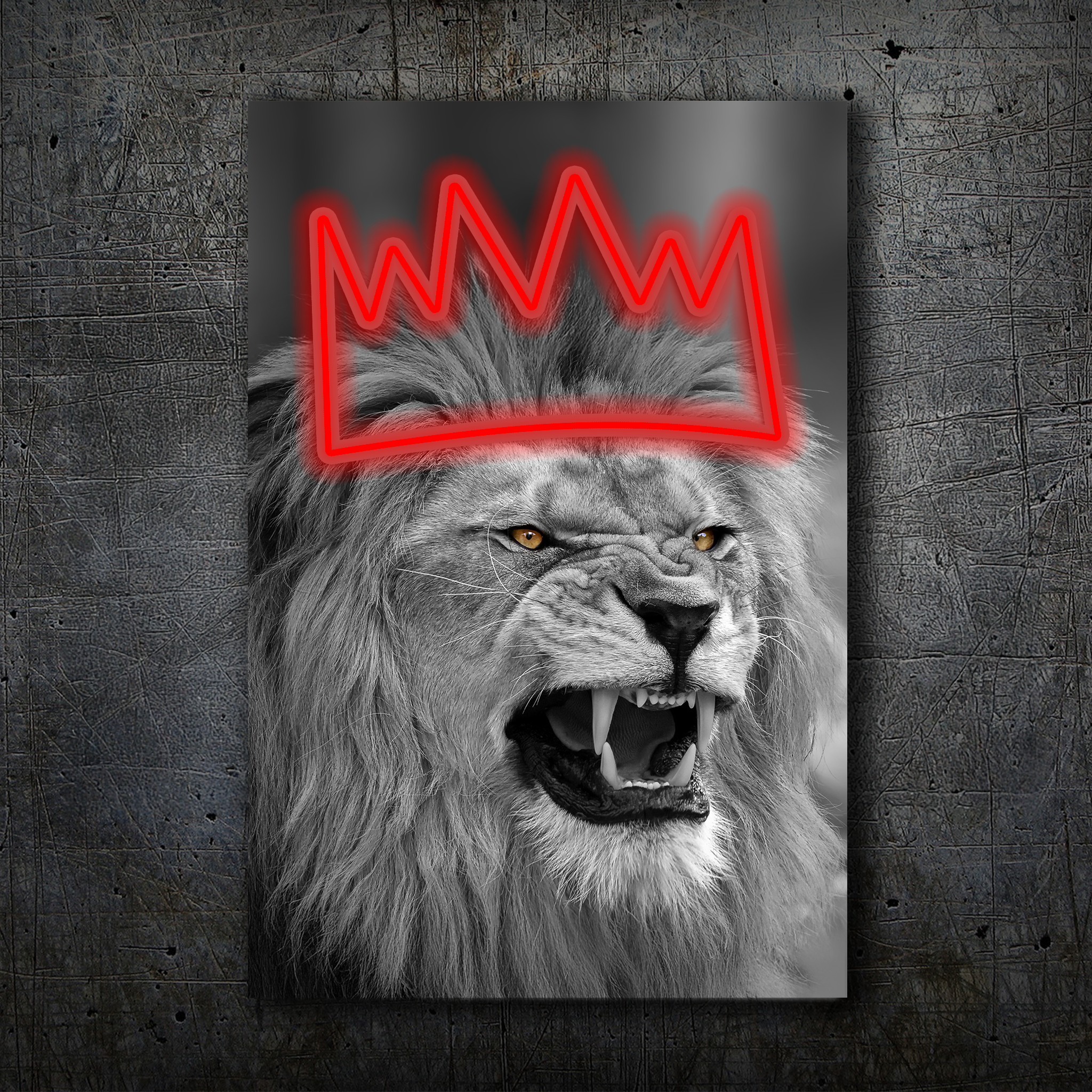 Lion Crown Neon Wall Art – Black & White Design