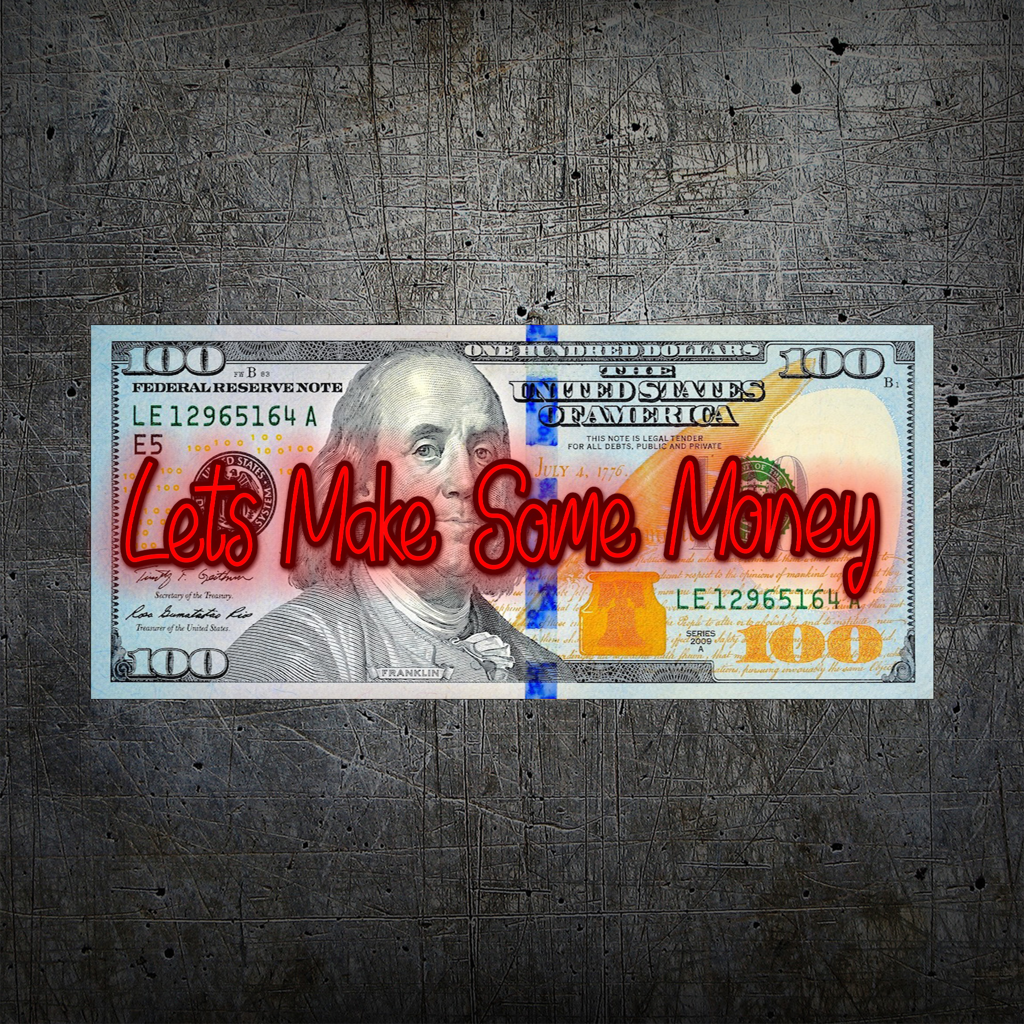 100 Dollar Bill Neon Wall Art – “Let’s Make Some Money” Motivational Decor