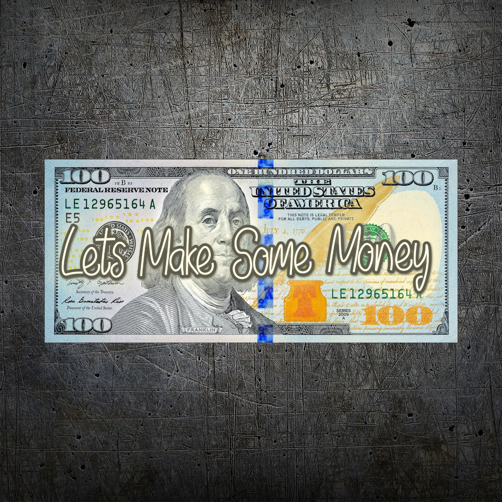 100 Dollar Bill Neon Wall Art – “Let’s Make Some Money” Motivational Decor