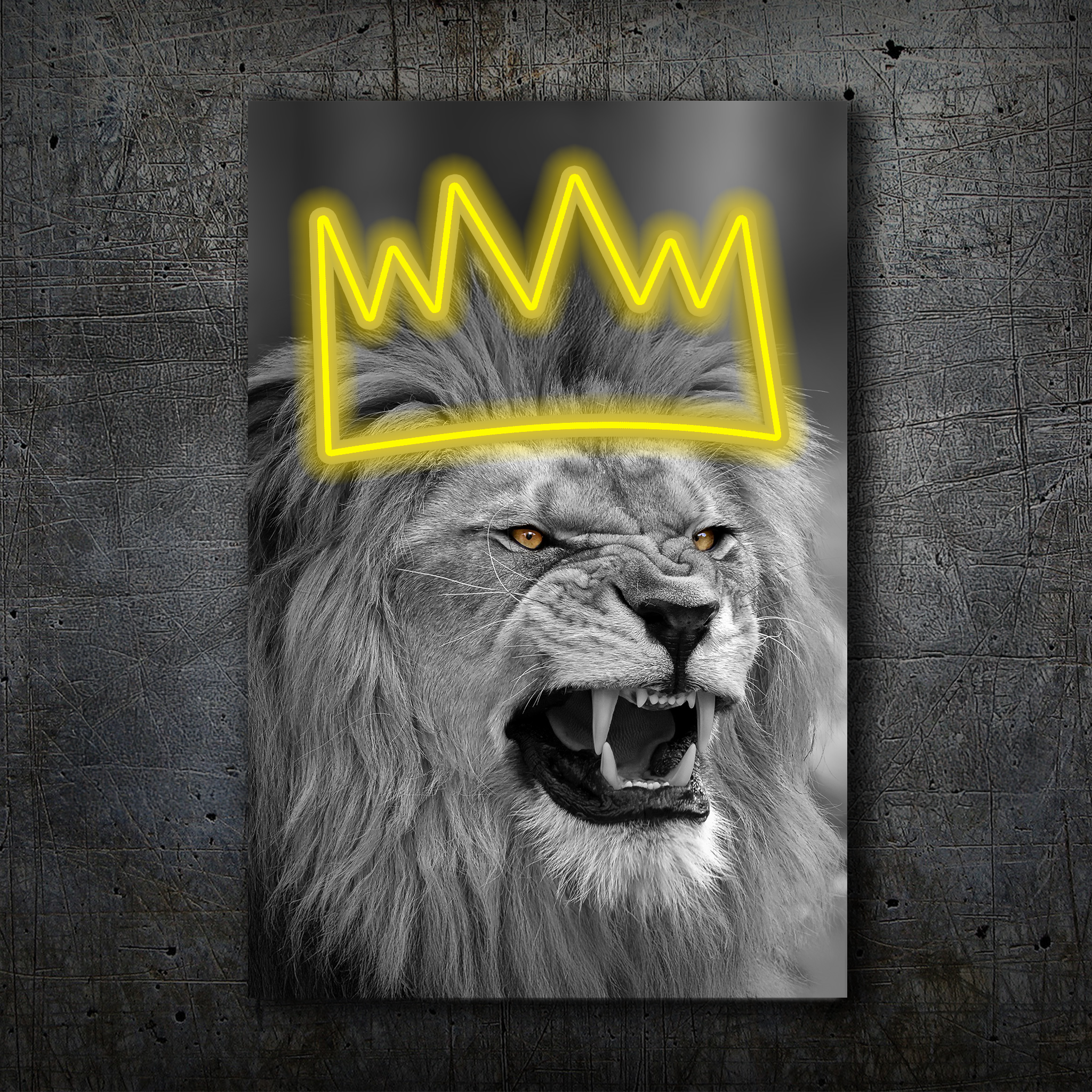 Lion Crown Neon Wall Art – Black & White Design