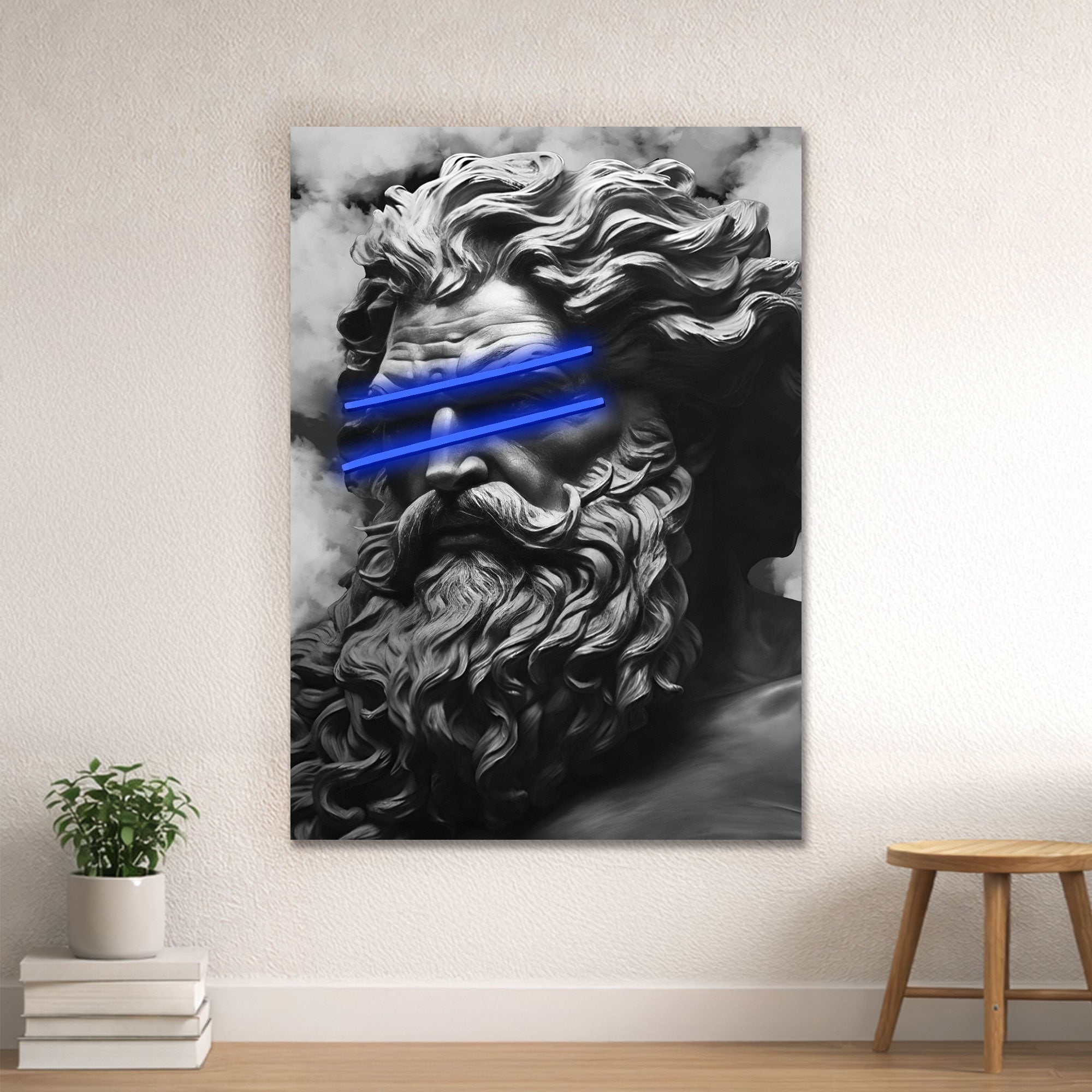 Zeus Blue Line Eyes Neon Wall Art