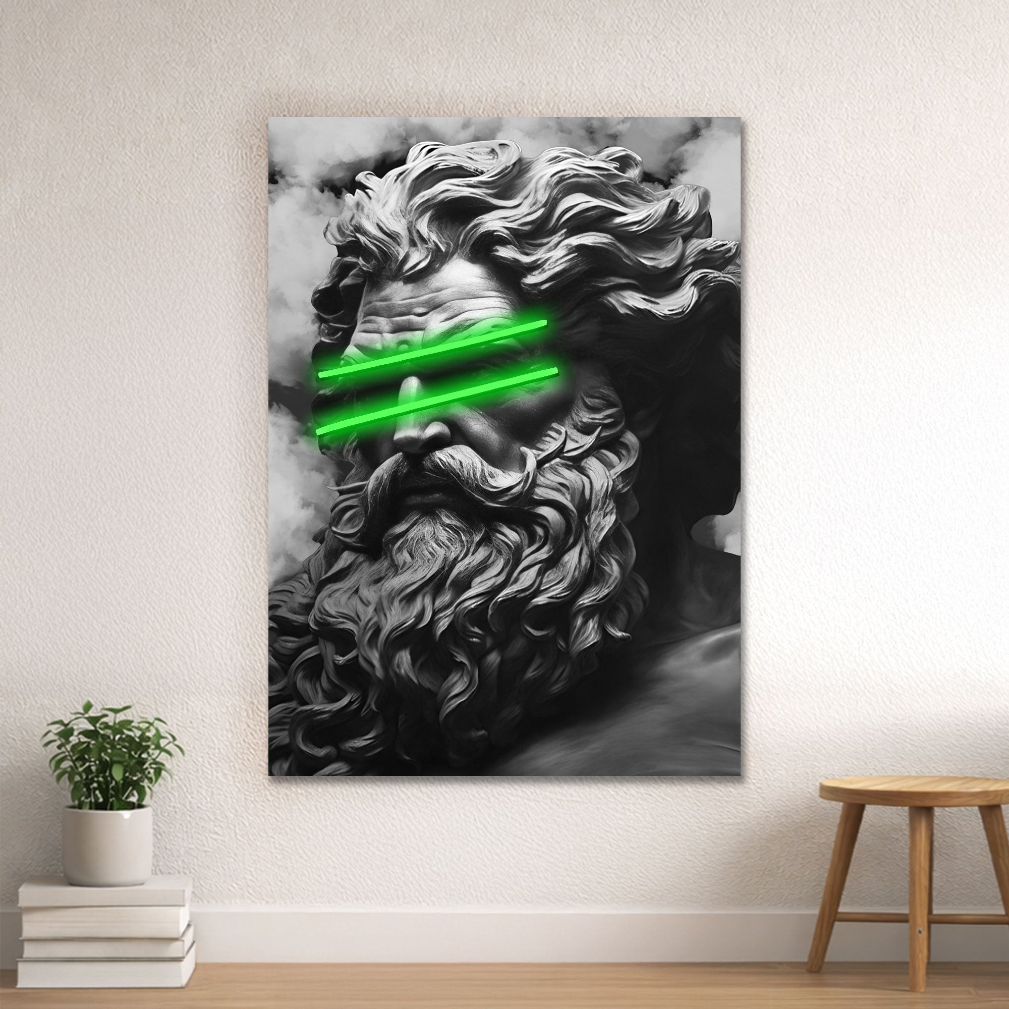 Zeus Blue Line Eyes Neon Wall Art