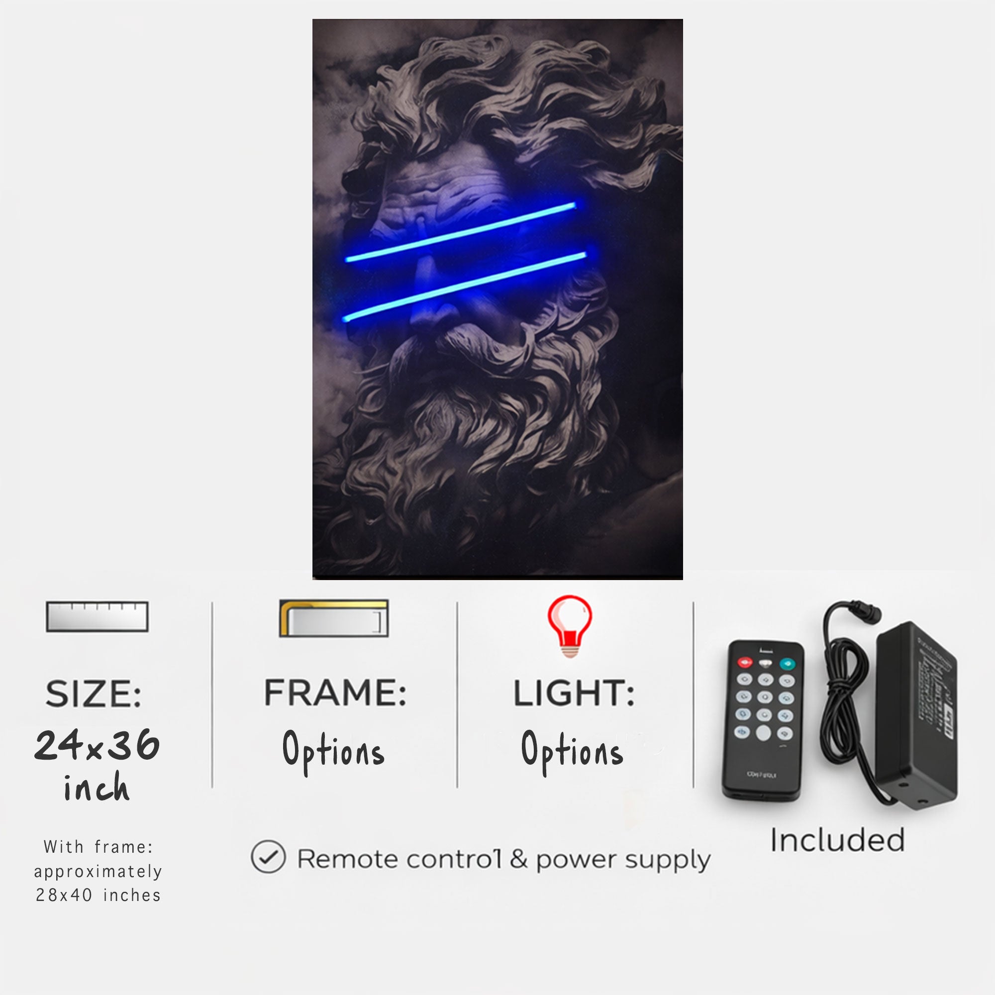 Zeus Blue Line Eyes Neon Wall Art