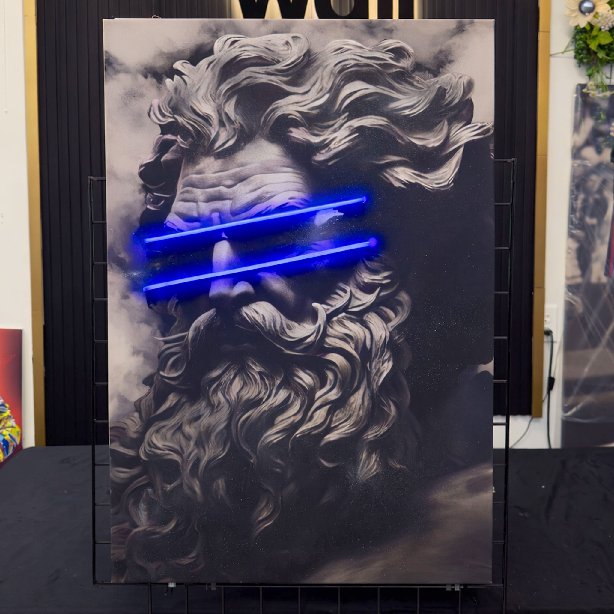 Zeus Blue Line Eyes Neon Wall Art