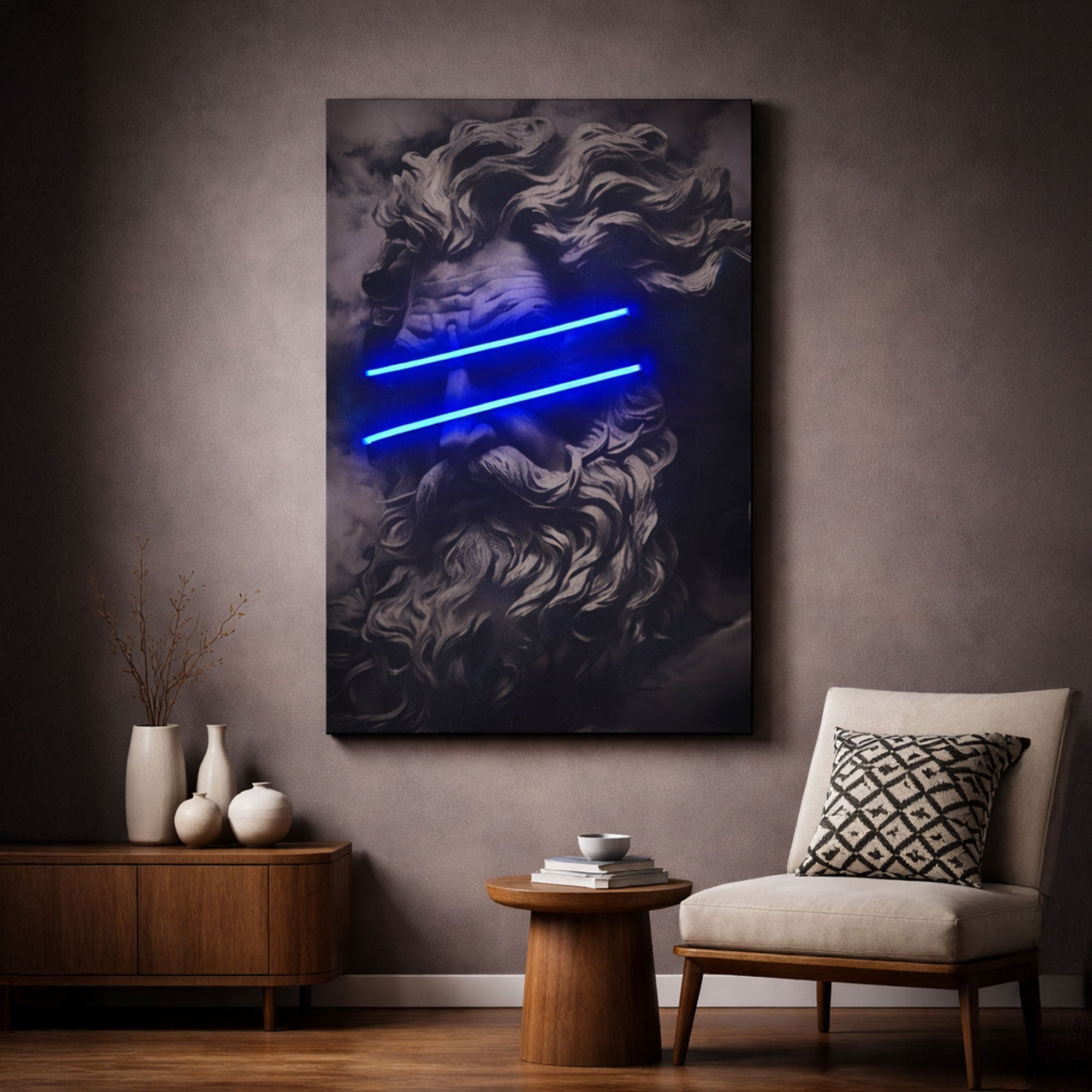 Zeus Blue Line Eyes Neon Wall Art