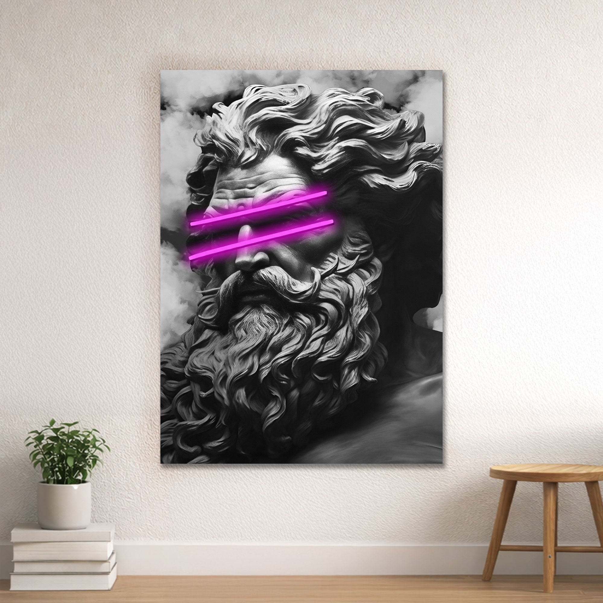 Zeus Blue Line Eyes Neon Wall Art
