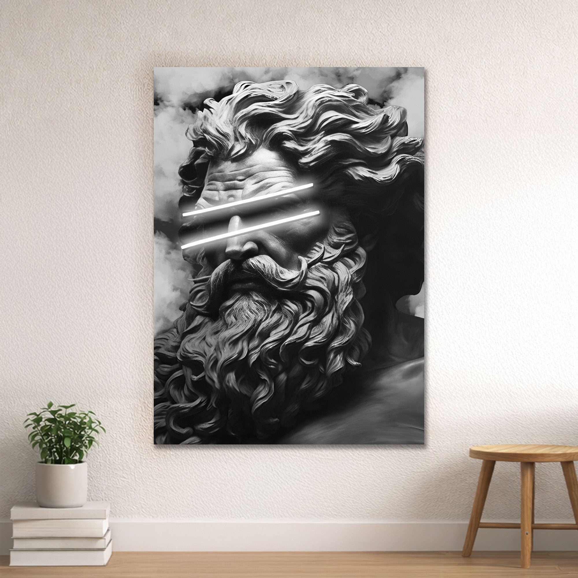 Zeus Blue Line Eyes Neon Wall Art